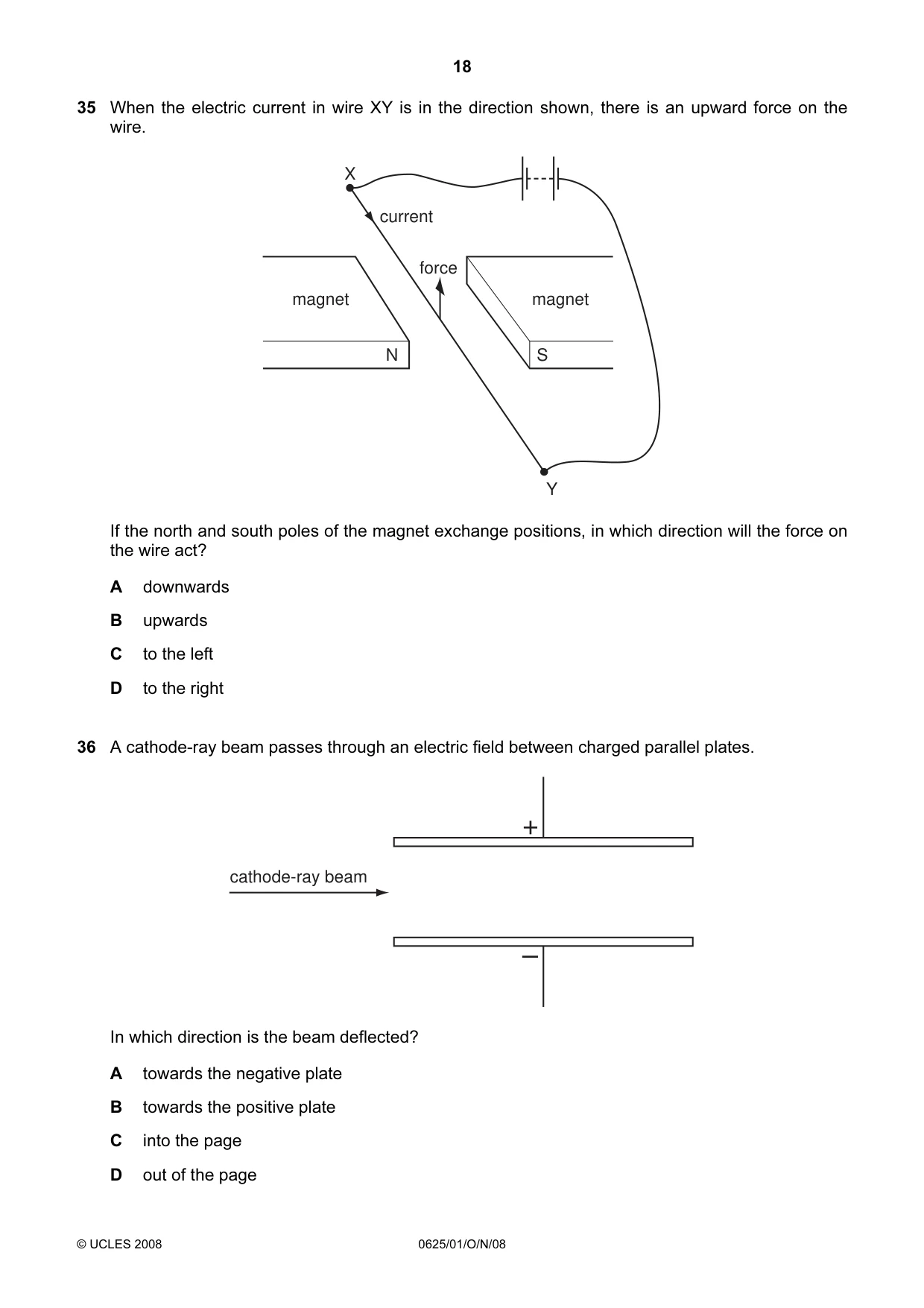 Cambridge IGCSE Physics 0625 2008 Oct/Nov Paper 1 · Variant 1 question paper, page 18 of 20