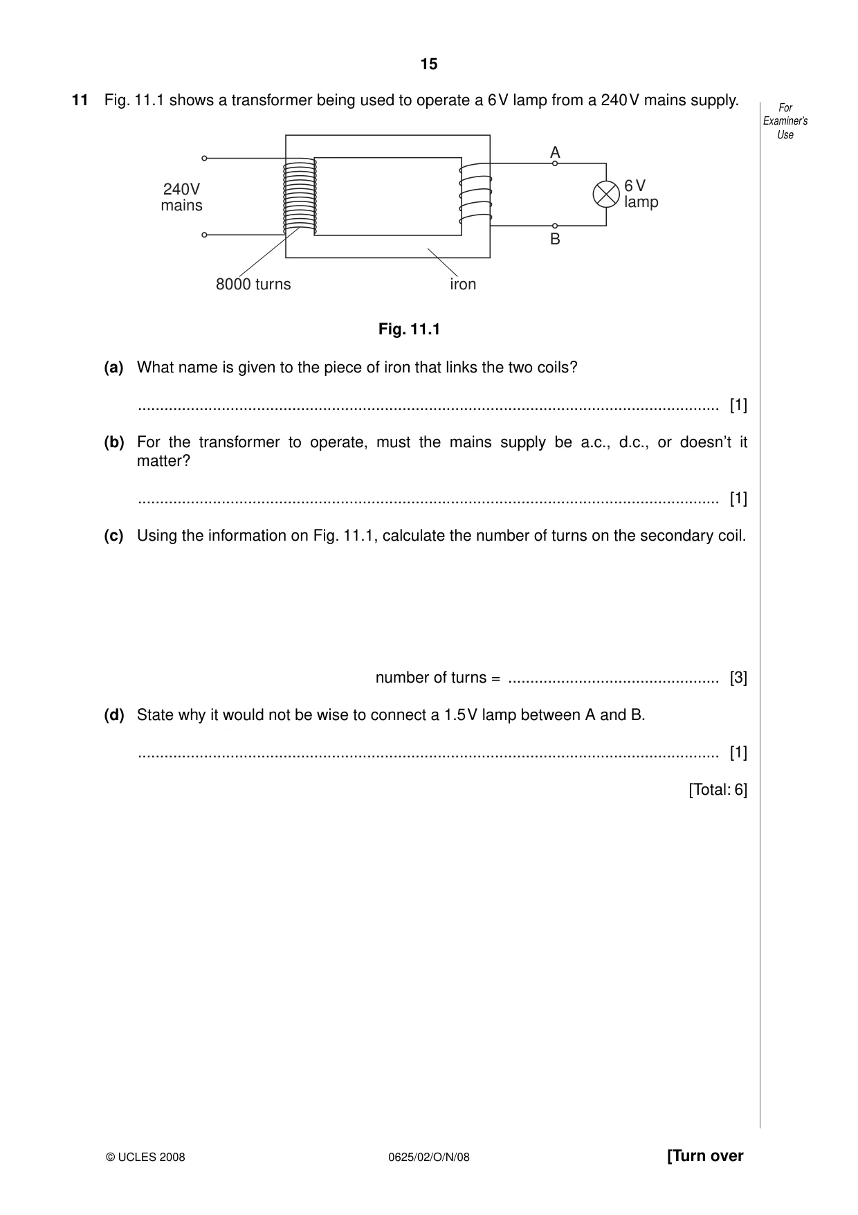Cambridge IGCSE Physics 0625 2008 Oct/Nov Paper 2 · Variant 1 question paper, page 15 of 16