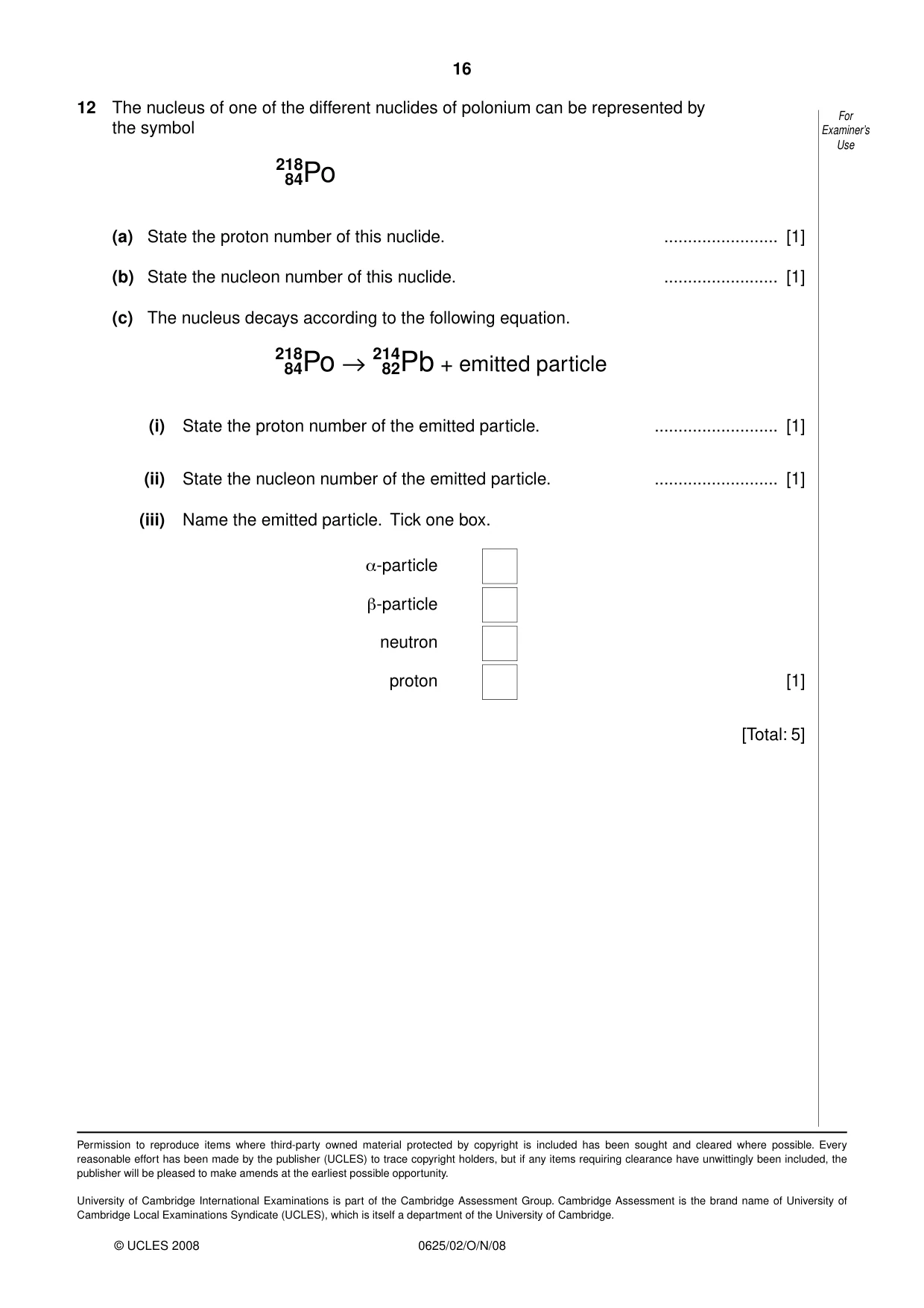 Cambridge IGCSE Physics 0625 2008 Oct/Nov Paper 2 · Variant 1 question paper, page 16 of 16