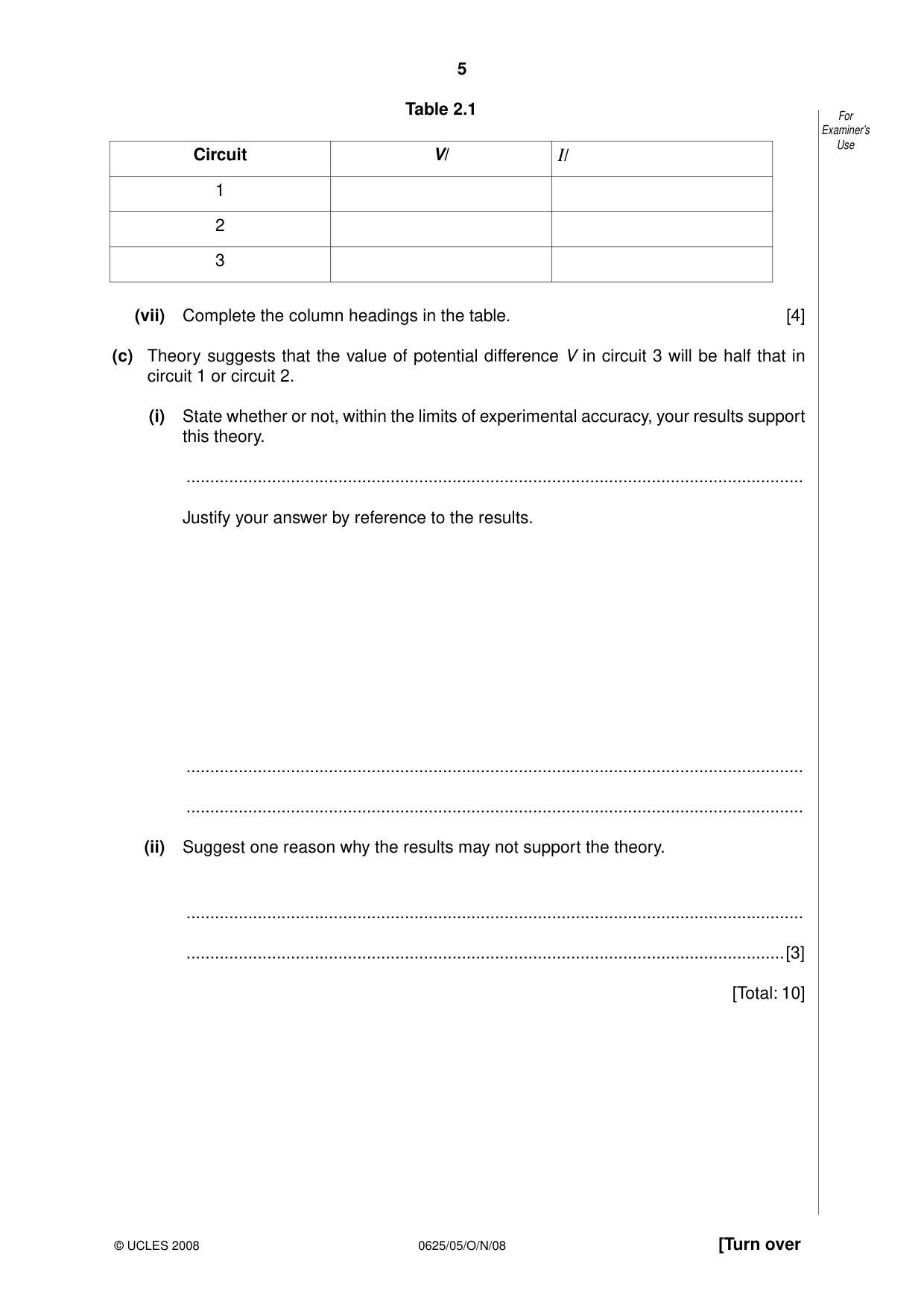 Cambridge IGCSE Physics 0625 2008 Oct/Nov Paper 5 · Variant 1 question paper, page 5 of 12