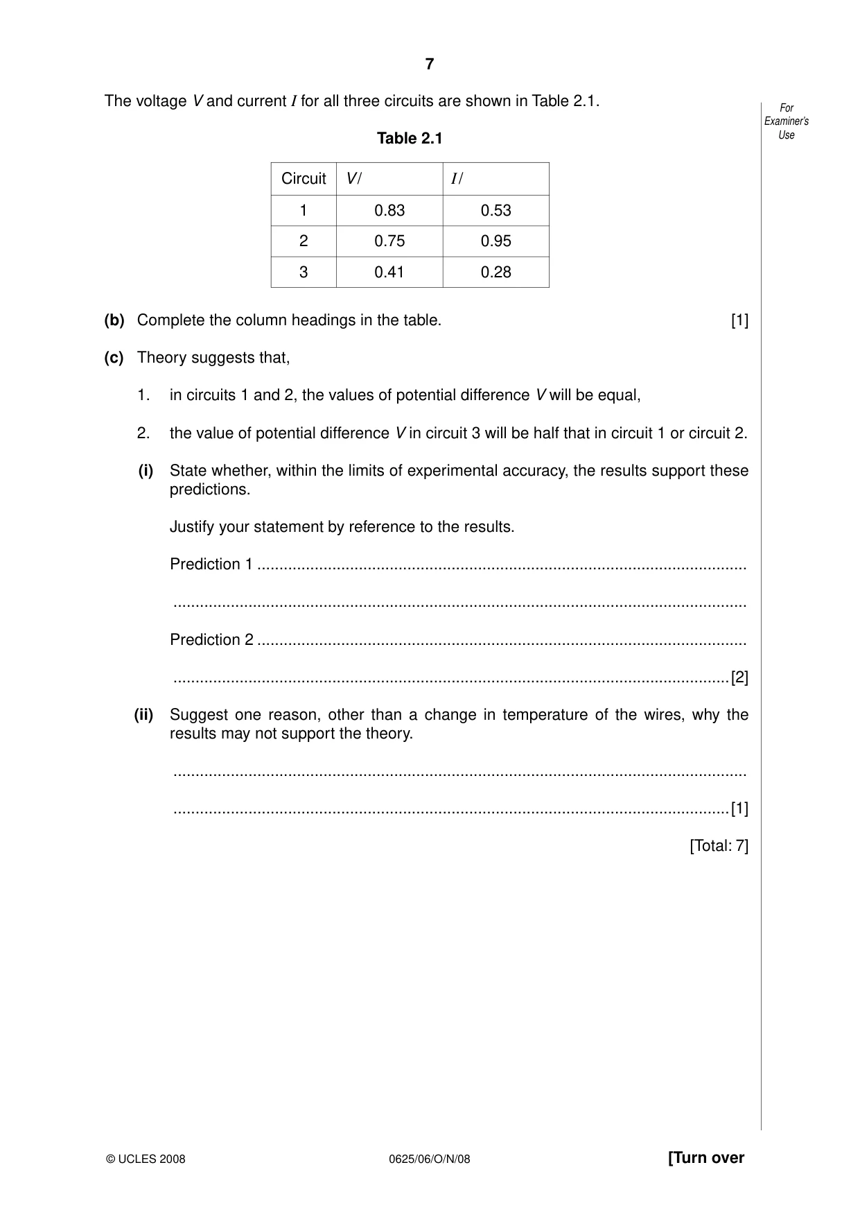 Cambridge IGCSE Physics 0625 2008 Oct/Nov Paper 6 · Variant 1 question paper, page 7 of 12
