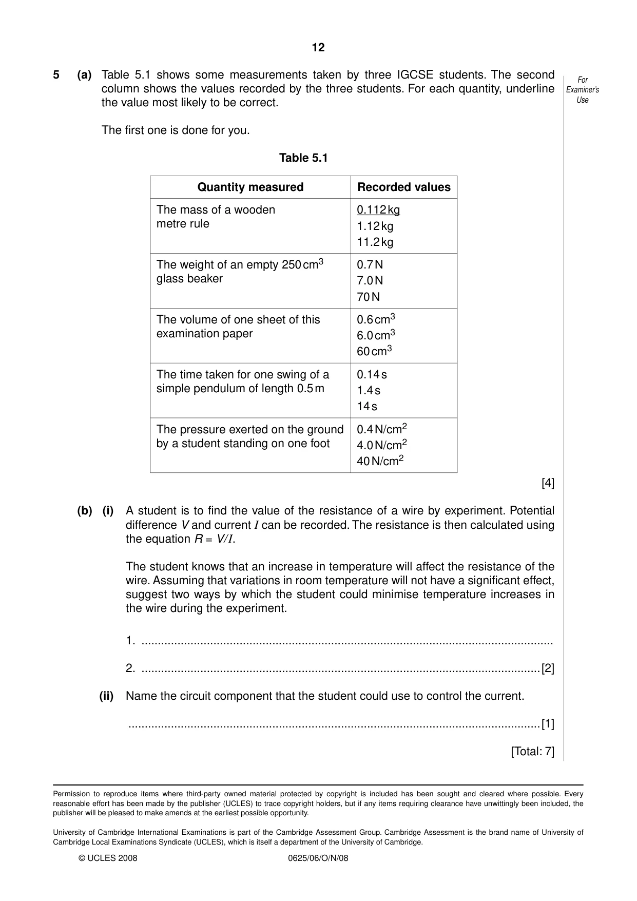 Cambridge IGCSE Physics 0625 2008 Oct/Nov Paper 6 · Variant 1 question paper, page 12 of 12