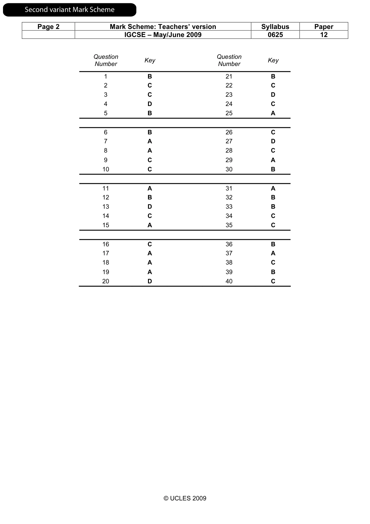 Mark scheme, page 5 of 5