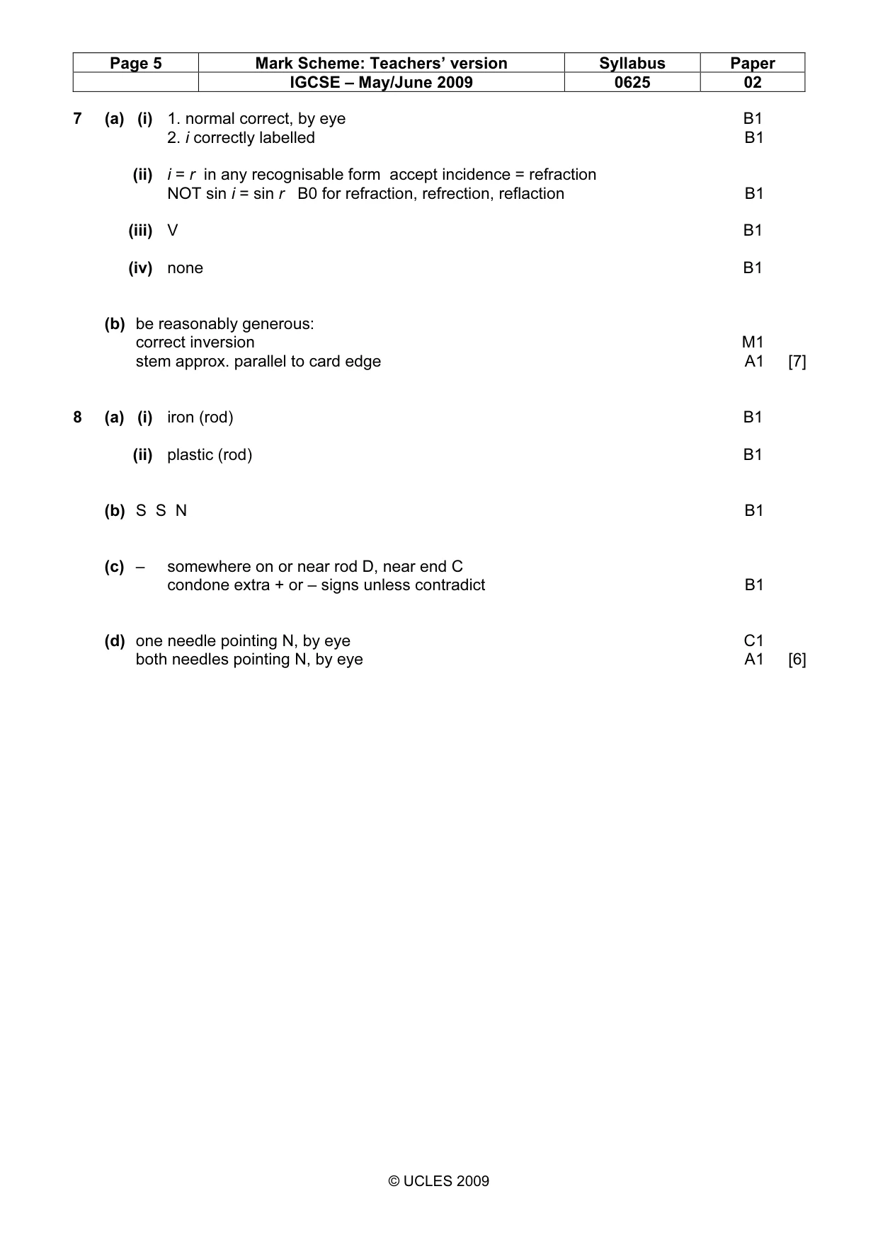 Mark scheme, page 5 of 7