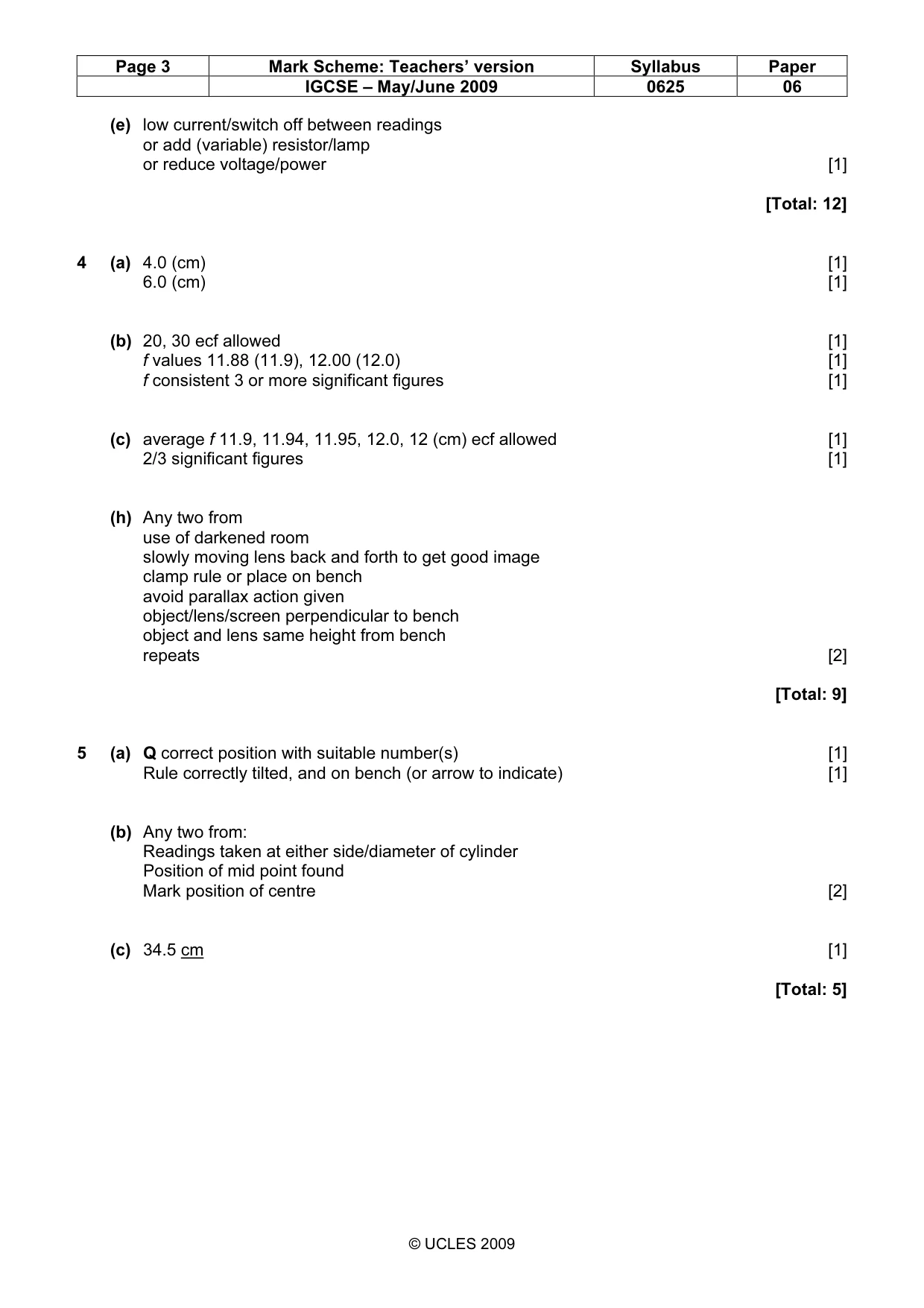 Mark scheme, page 3 of 3