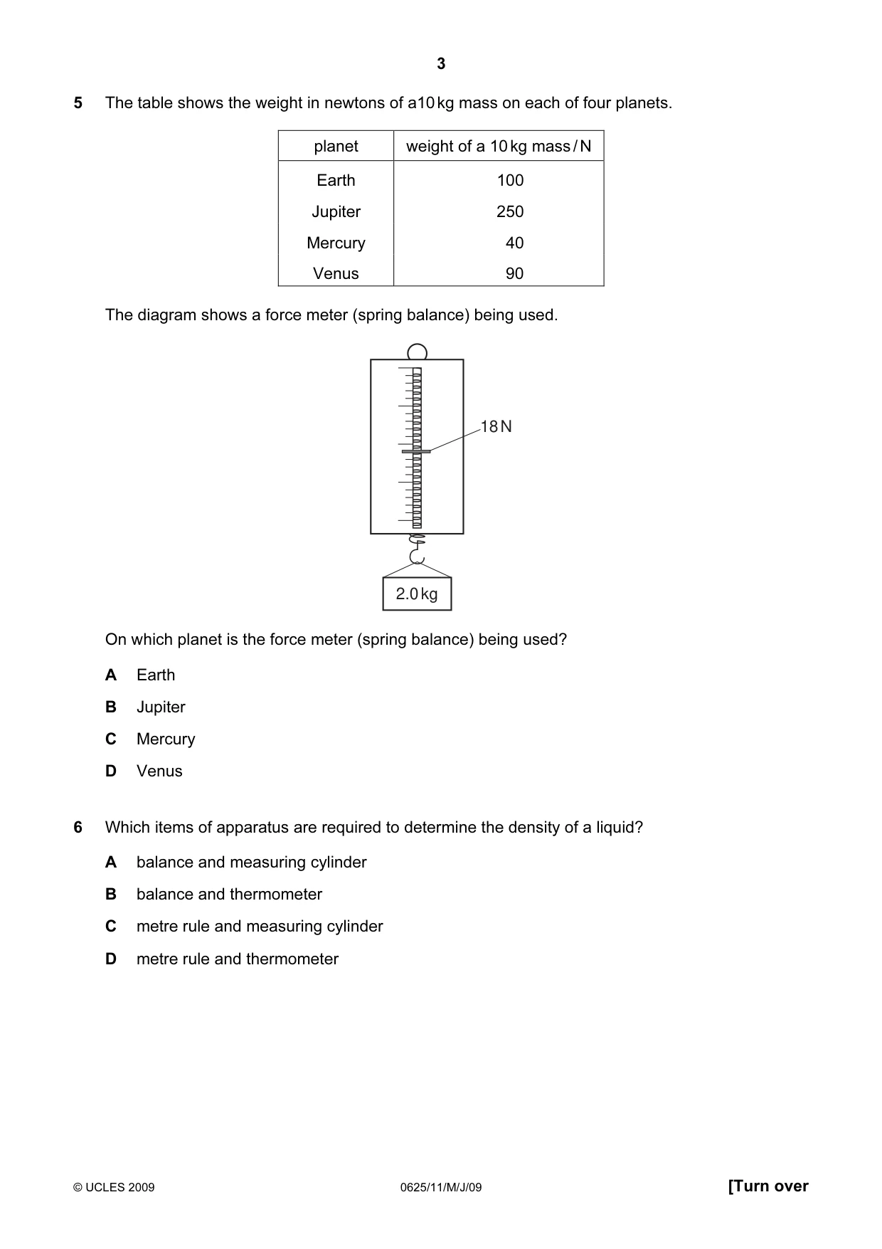 Cambridge IGCSE Physics 0625 2009 May/June Paper 1 · Variant 1 question paper, page 4 of 41