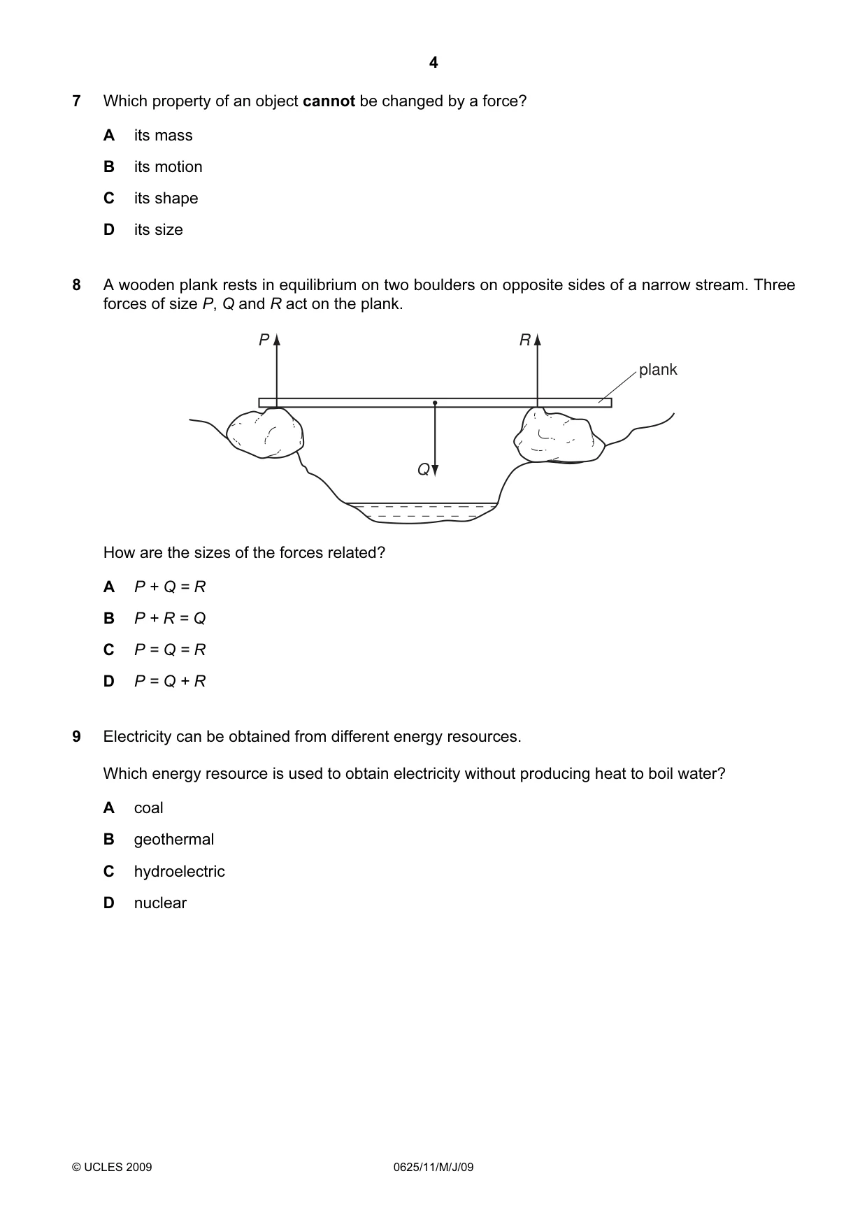 Cambridge IGCSE Physics 0625 2009 May/June Paper 1 · Variant 1 question paper, page 5 of 41