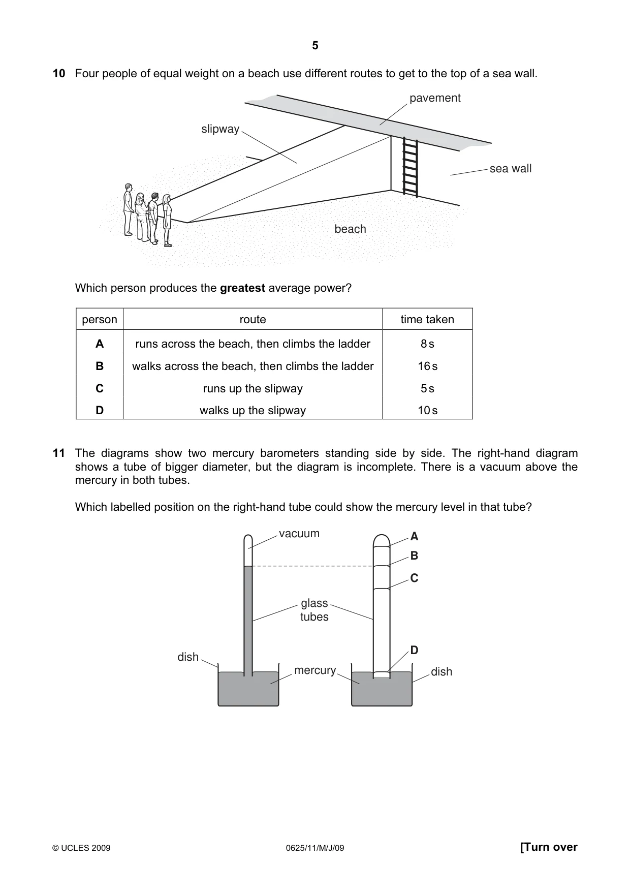 Cambridge IGCSE Physics 0625 2009 May/June Paper 1 · Variant 1 question paper, page 6 of 41