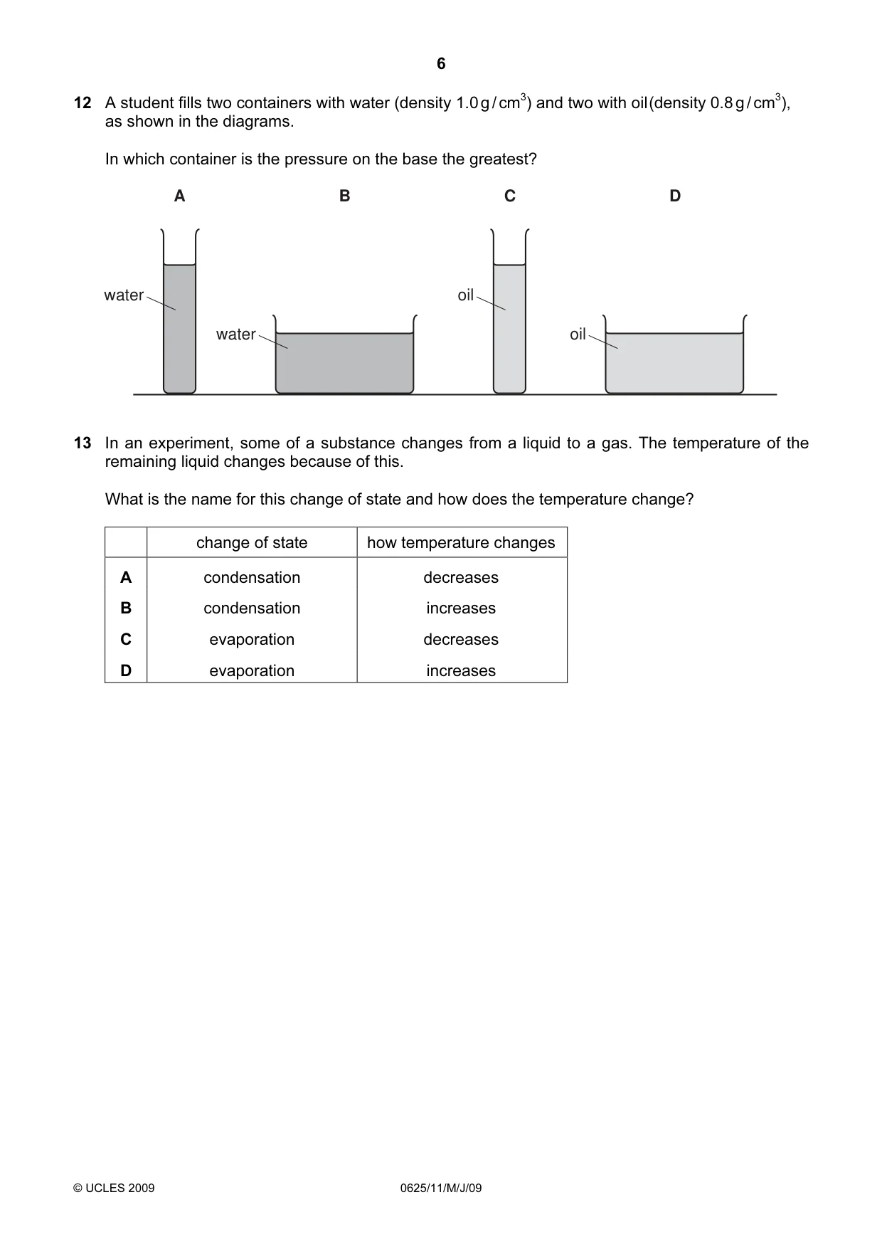 Cambridge IGCSE Physics 0625 2009 May/June Paper 1 · Variant 1 question paper, page 7 of 41