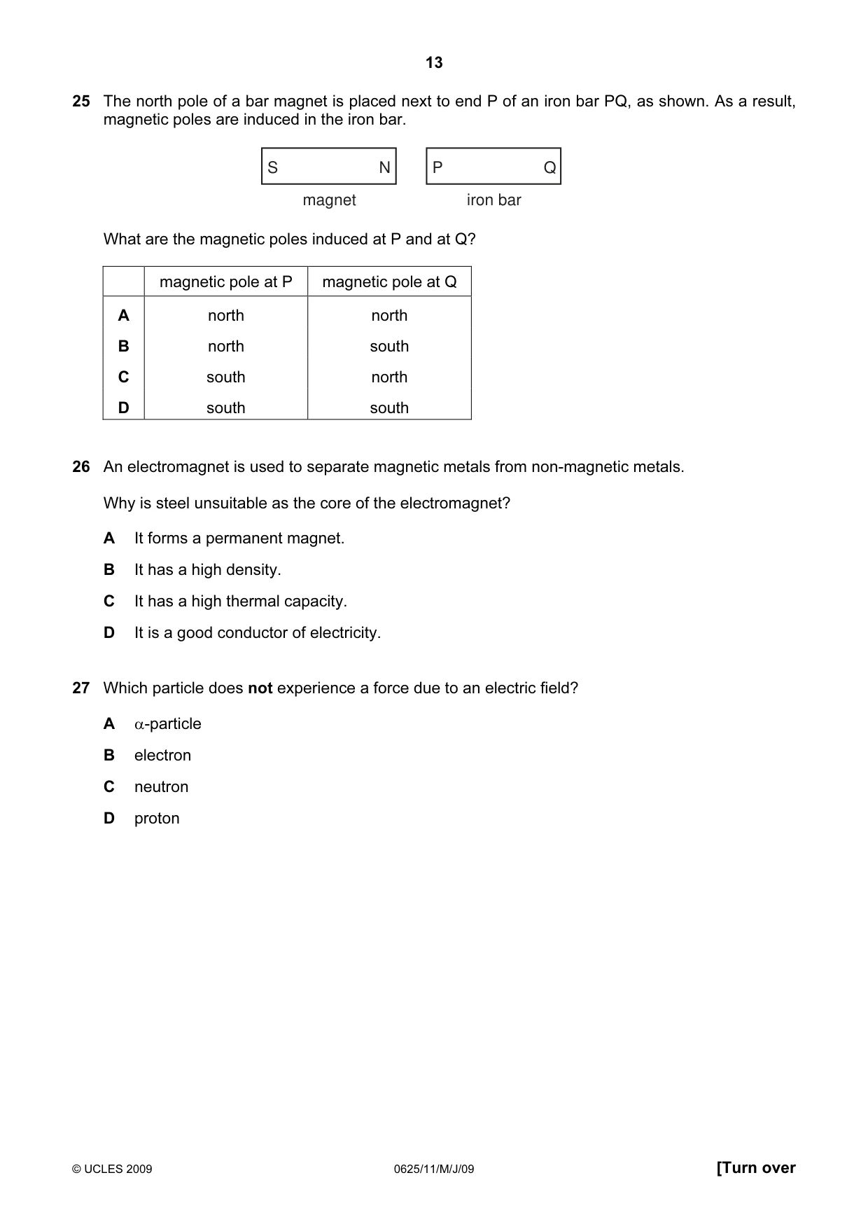 Cambridge IGCSE Physics 0625 2009 May/June Paper 1 · Variant 1 question paper, page 14 of 41