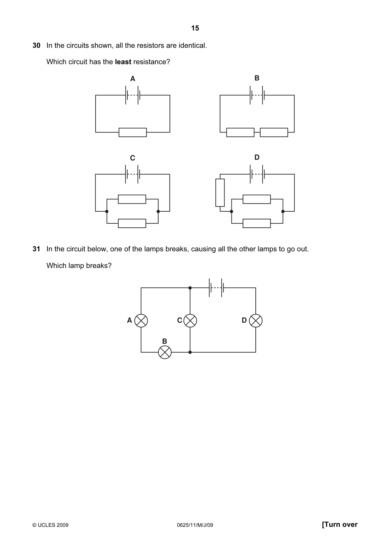 Cambridge IGCSE Physics 0625 2009 May/June Paper 1 · Variant 1 question paper, page 16 of 41