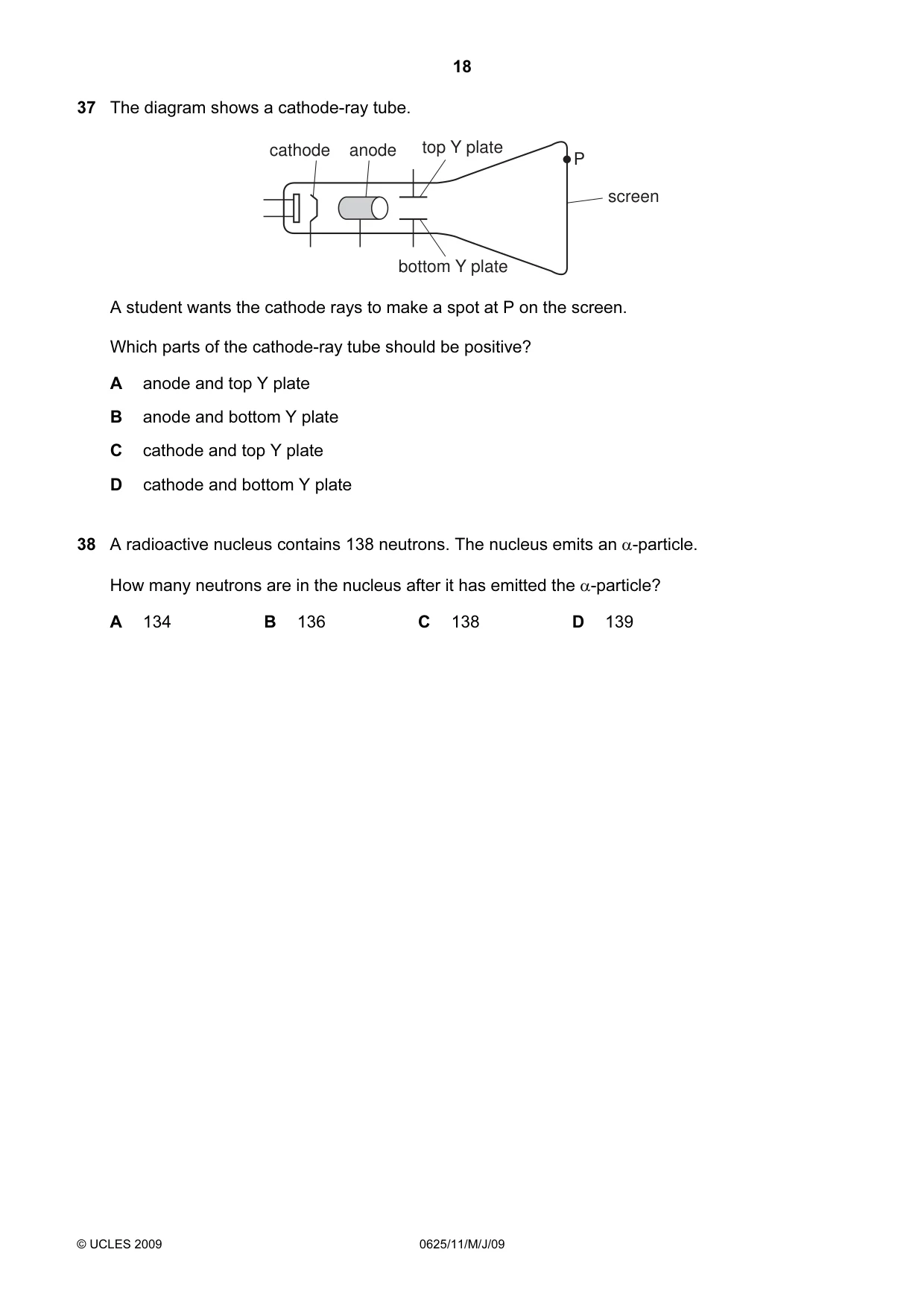 Cambridge IGCSE Physics 0625 2009 May/June Paper 1 · Variant 1 question paper, page 19 of 41