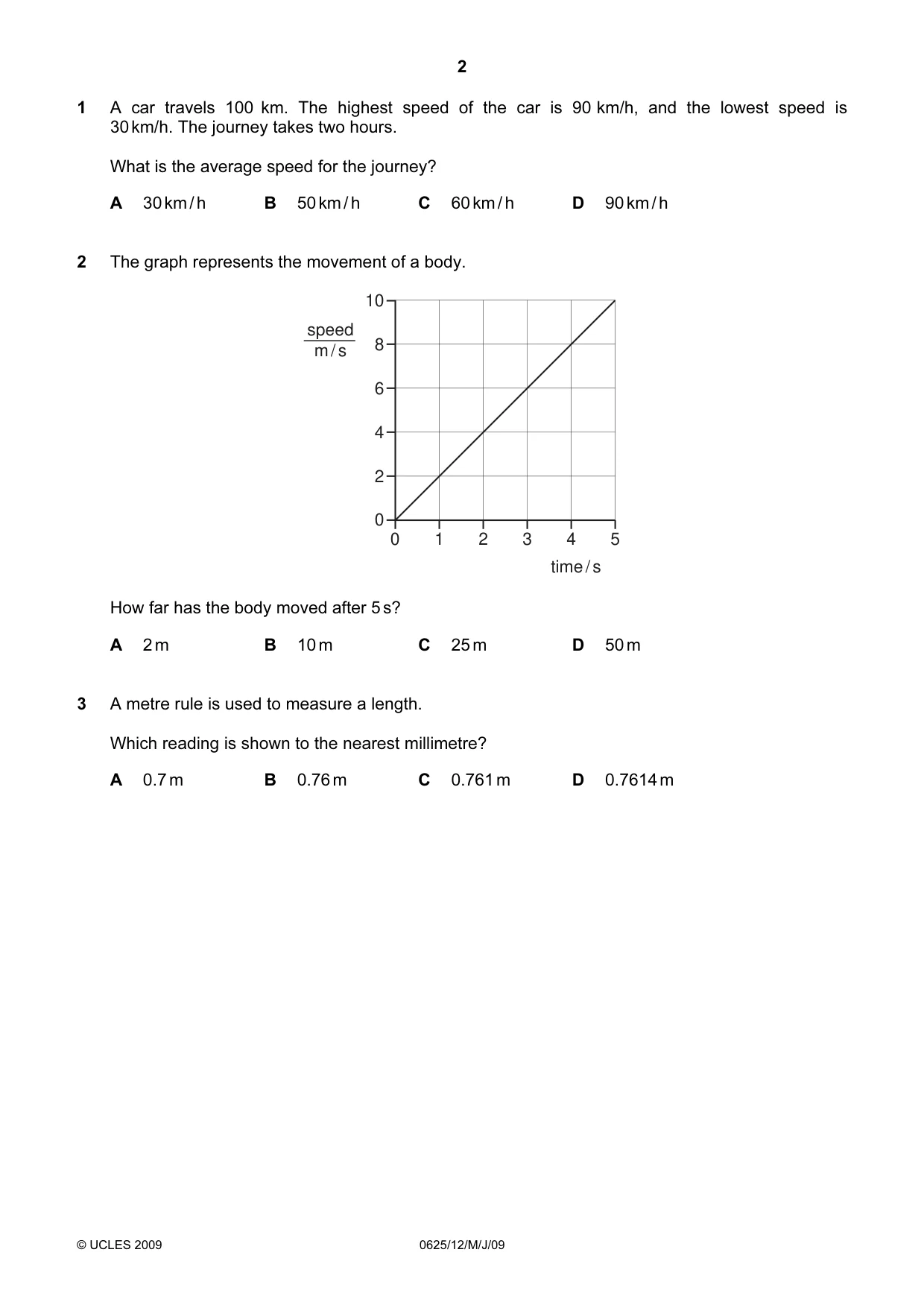 Cambridge IGCSE Physics 0625 2009 May/June Paper 1 · Variant 1 question paper, page 23 of 41