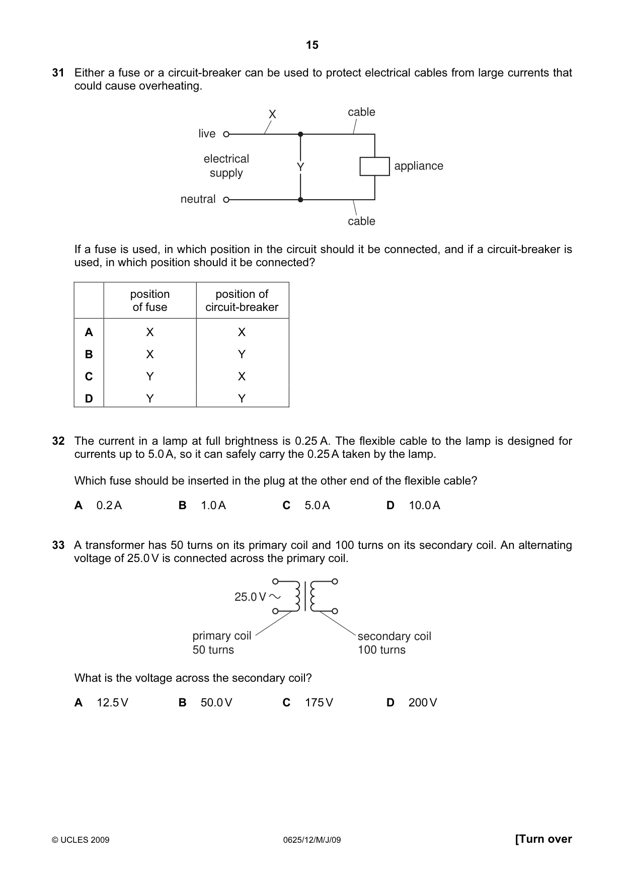 Cambridge IGCSE Physics 0625 2009 May/June Paper 1 · Variant 1 question paper, page 36 of 41