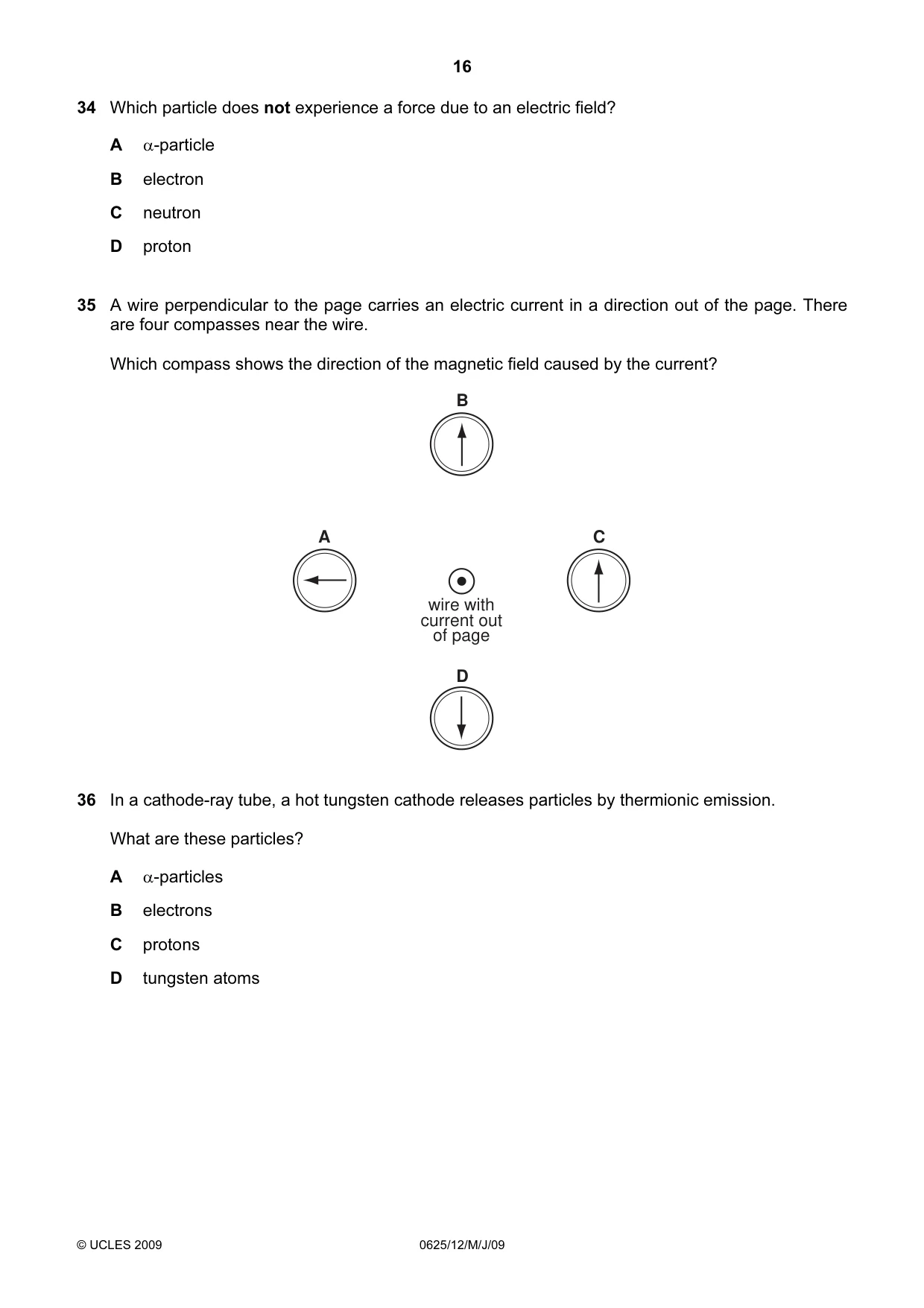 Cambridge IGCSE Physics 0625 2009 May/June Paper 1 · Variant 1 question paper, page 37 of 41