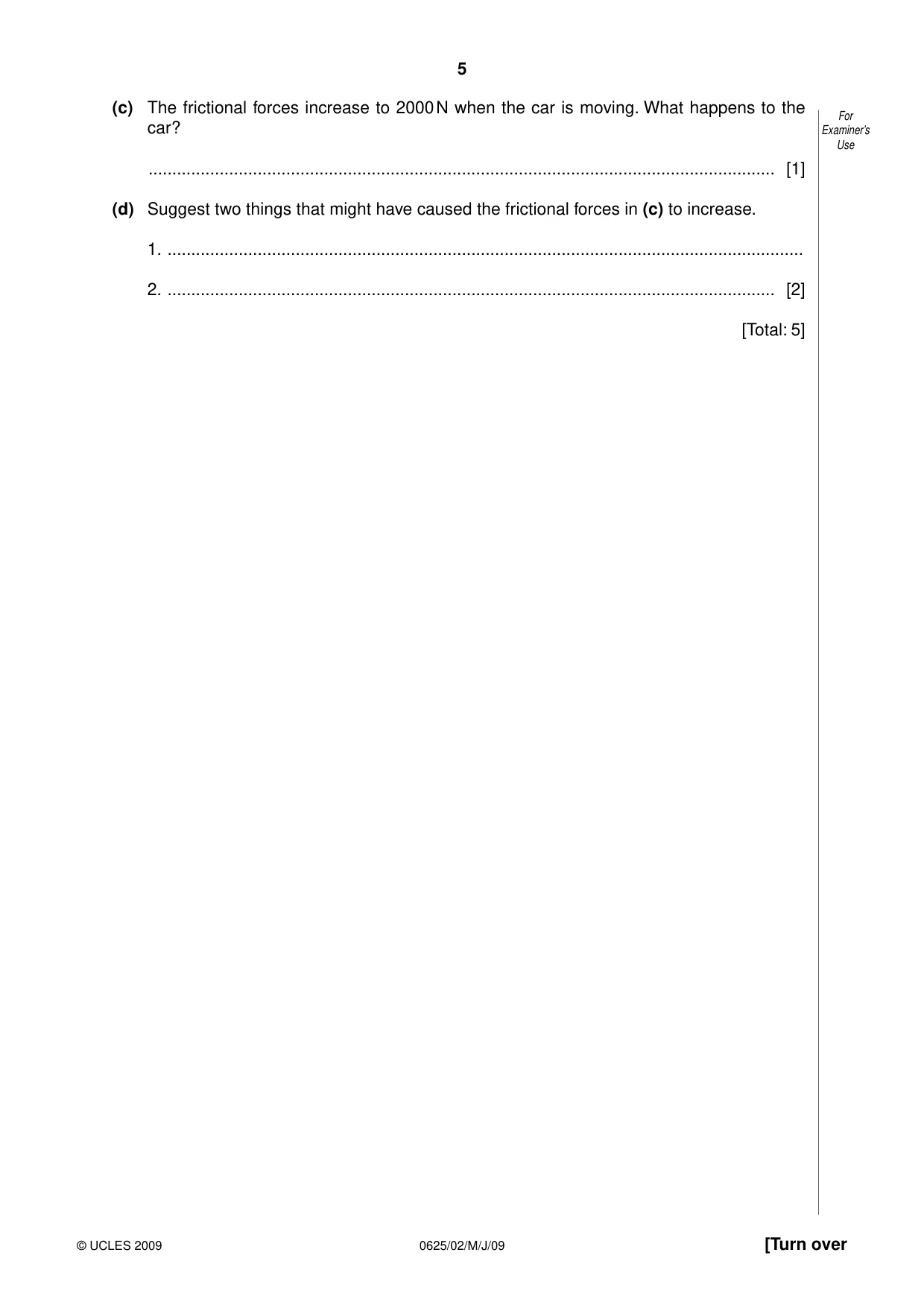 Cambridge IGCSE Physics 0625 2009 May/June Paper 2 · Variant 1 question paper, page 5 of 20