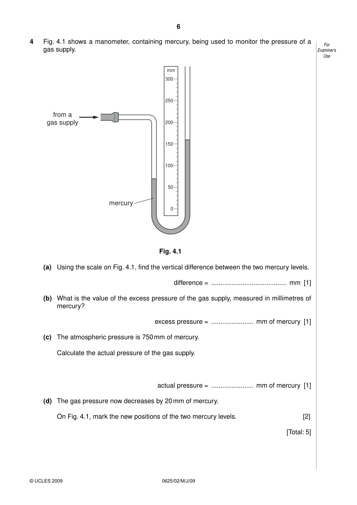 Cambridge IGCSE Physics 0625 2009 May/June Paper 2 · Variant 1 question paper, page 6 of 20