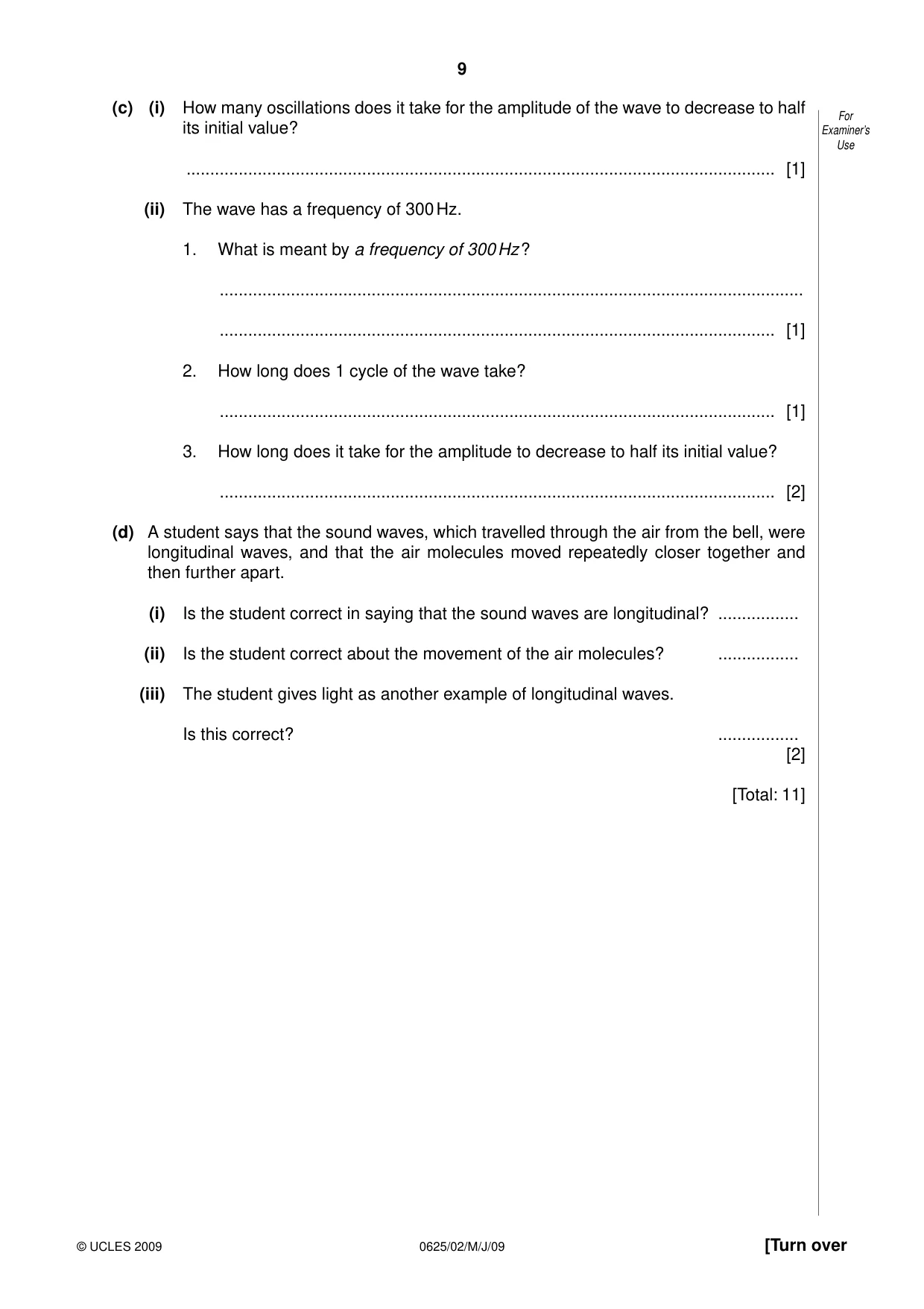 Cambridge IGCSE Physics 0625 2009 May/June Paper 2 · Variant 1 question paper, page 9 of 20
