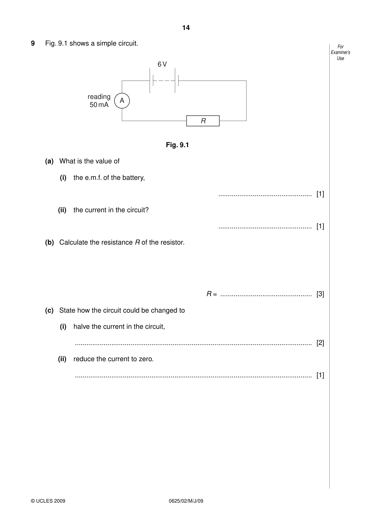 Cambridge IGCSE Physics 0625 2009 May/June Paper 2 · Variant 1 question paper, page 14 of 20
