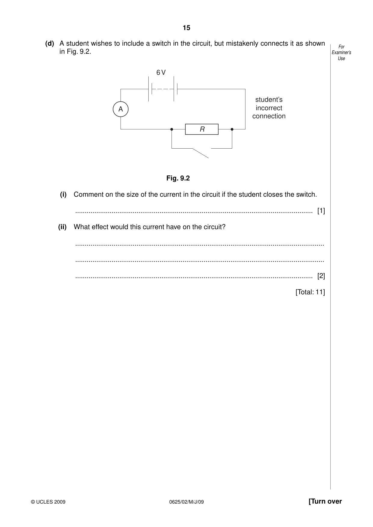 Cambridge IGCSE Physics 0625 2009 May/June Paper 2 · Variant 1 question paper, page 15 of 20