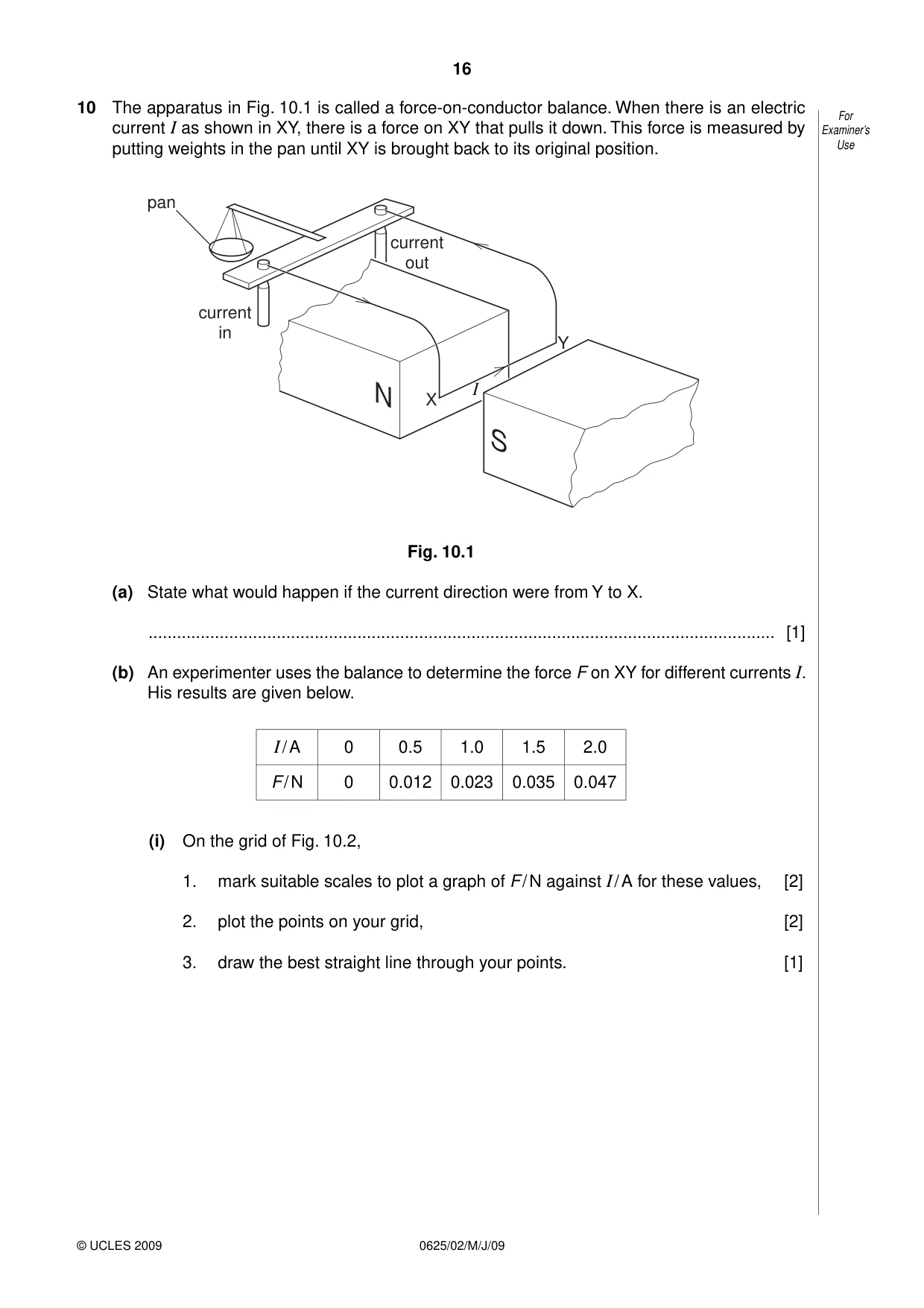 Cambridge IGCSE Physics 0625 2009 May/June Paper 2 · Variant 1 question paper, page 16 of 20