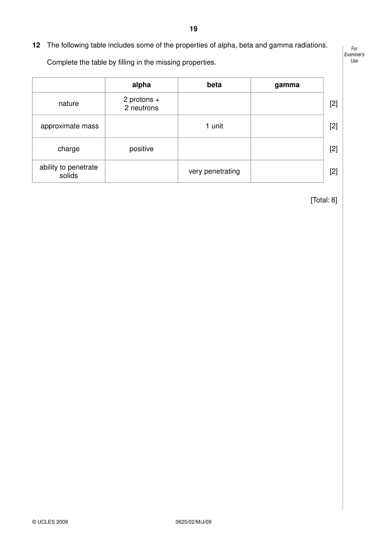 Cambridge IGCSE Physics 0625 2009 May/June Paper 2 · Variant 1 question paper, page 19 of 20
