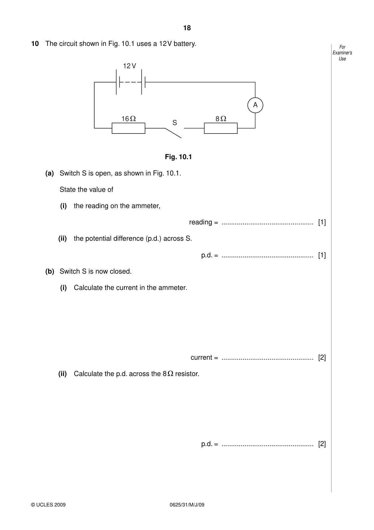 Cambridge IGCSE Physics 0625 2009 May/June Paper 3 · Variant 1 question paper, page 19 of 41
