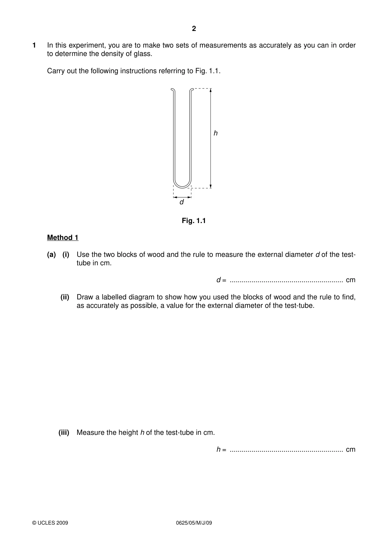 Cambridge IGCSE Physics 0625 2009 May/June Paper 5 · Variant 1 question paper, page 2 of 12