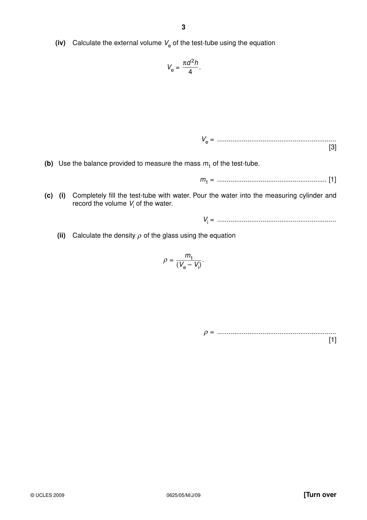 Cambridge IGCSE Physics 0625 2009 May/June Paper 5 · Variant 1 question paper, page 3 of 12