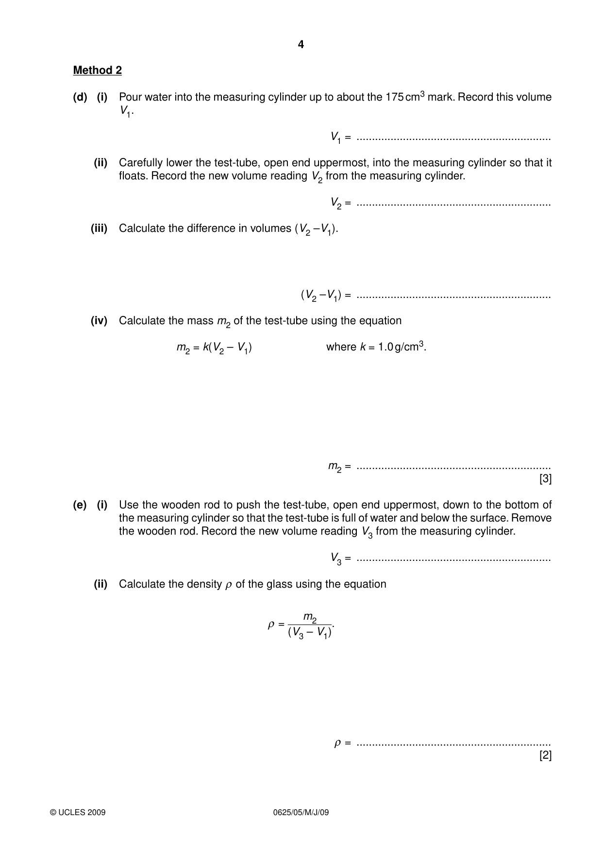 Cambridge IGCSE Physics 0625 2009 May/June Paper 5 · Variant 1 question paper, page 4 of 12