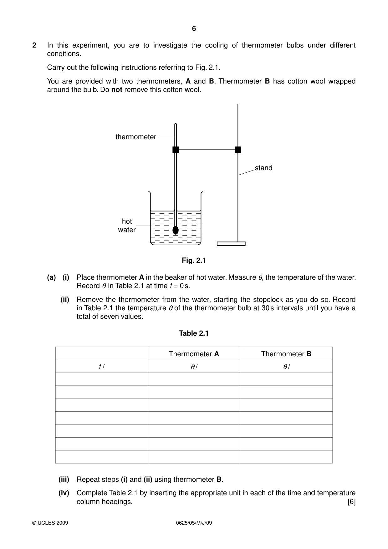 Cambridge IGCSE Physics 0625 2009 May/June Paper 5 · Variant 1 question paper, page 6 of 12