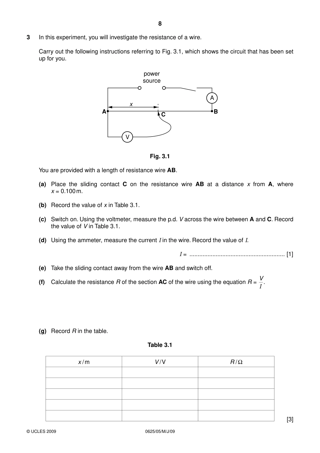 Cambridge IGCSE Physics 0625 2009 May/June Paper 5 · Variant 1 question paper, page 8 of 12