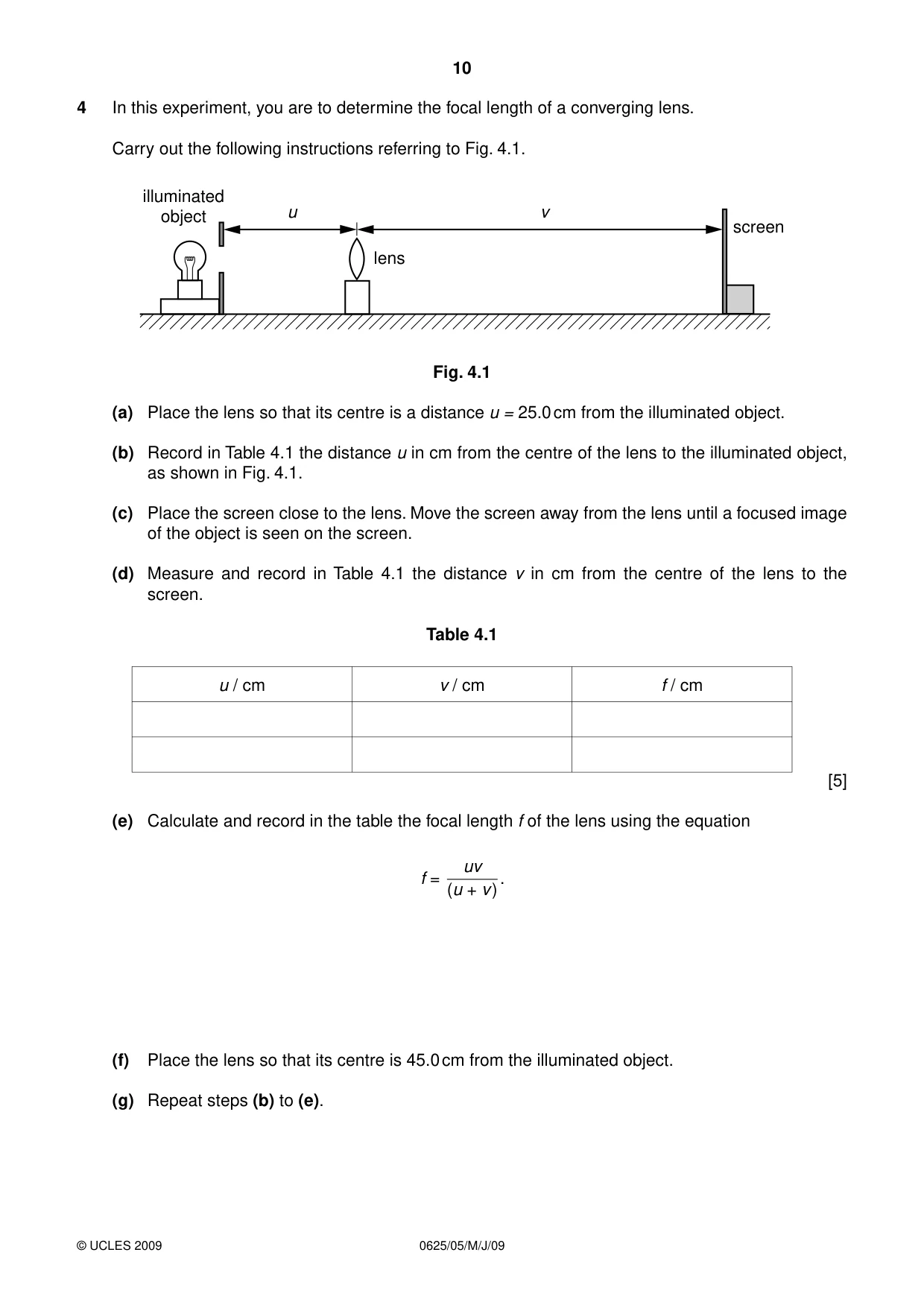 Cambridge IGCSE Physics 0625 2009 May/June Paper 5 · Variant 1 question paper, page 10 of 12