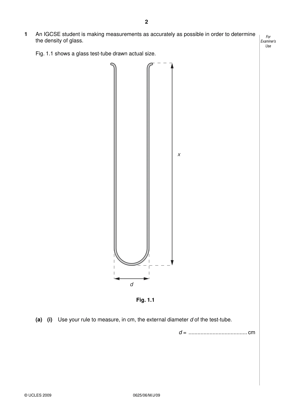 Cambridge IGCSE Physics 0625 2009 May/June Paper 6 · Variant 1 question paper, page 2 of 12