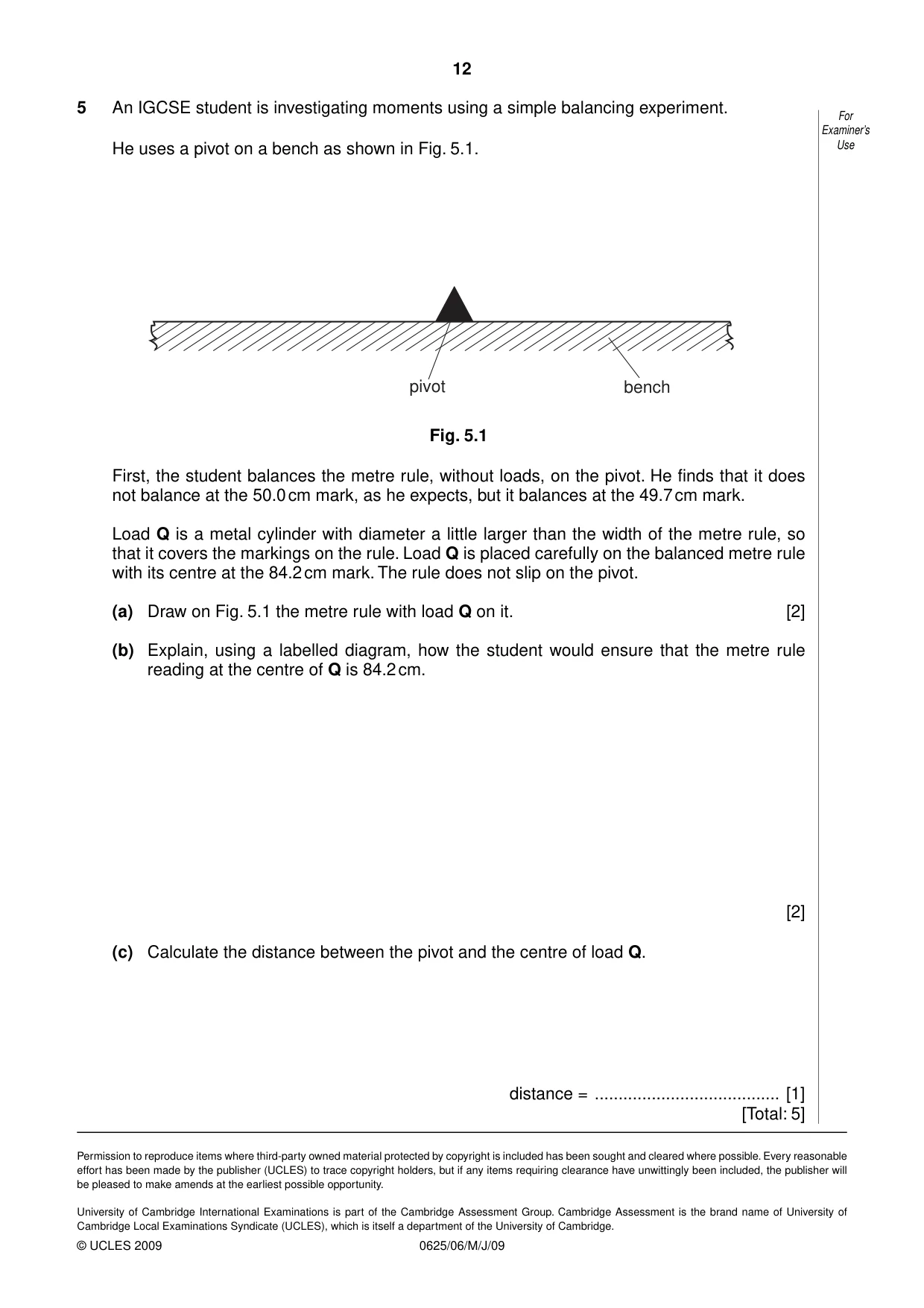 Cambridge IGCSE Physics 0625 2009 May/June Paper 6 · Variant 1 question paper, page 12 of 12