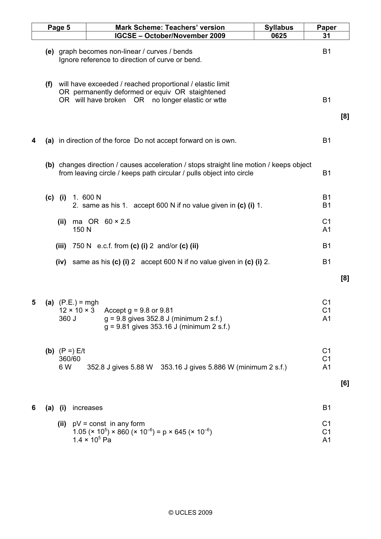 Mark scheme, page 5 of 8