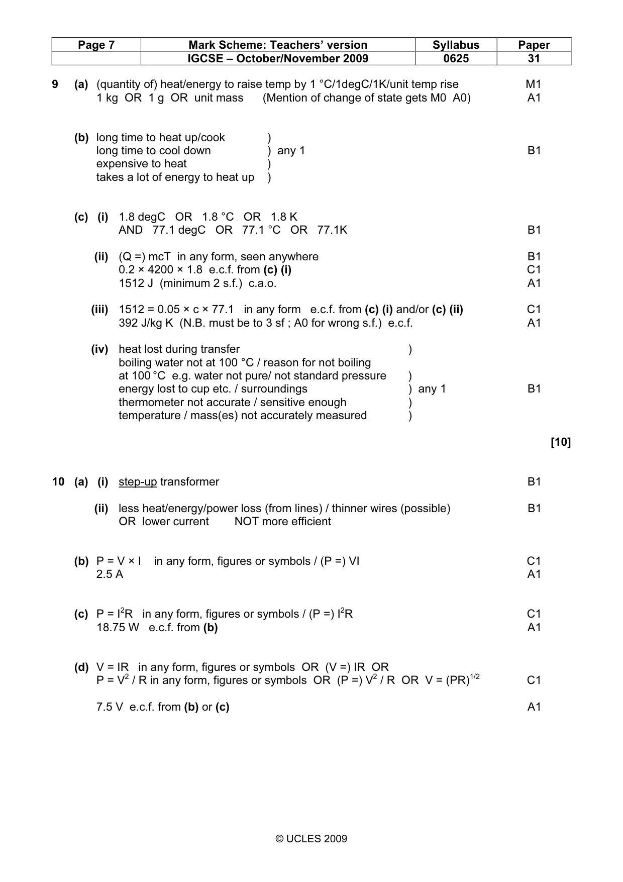 Mark scheme, page 7 of 8