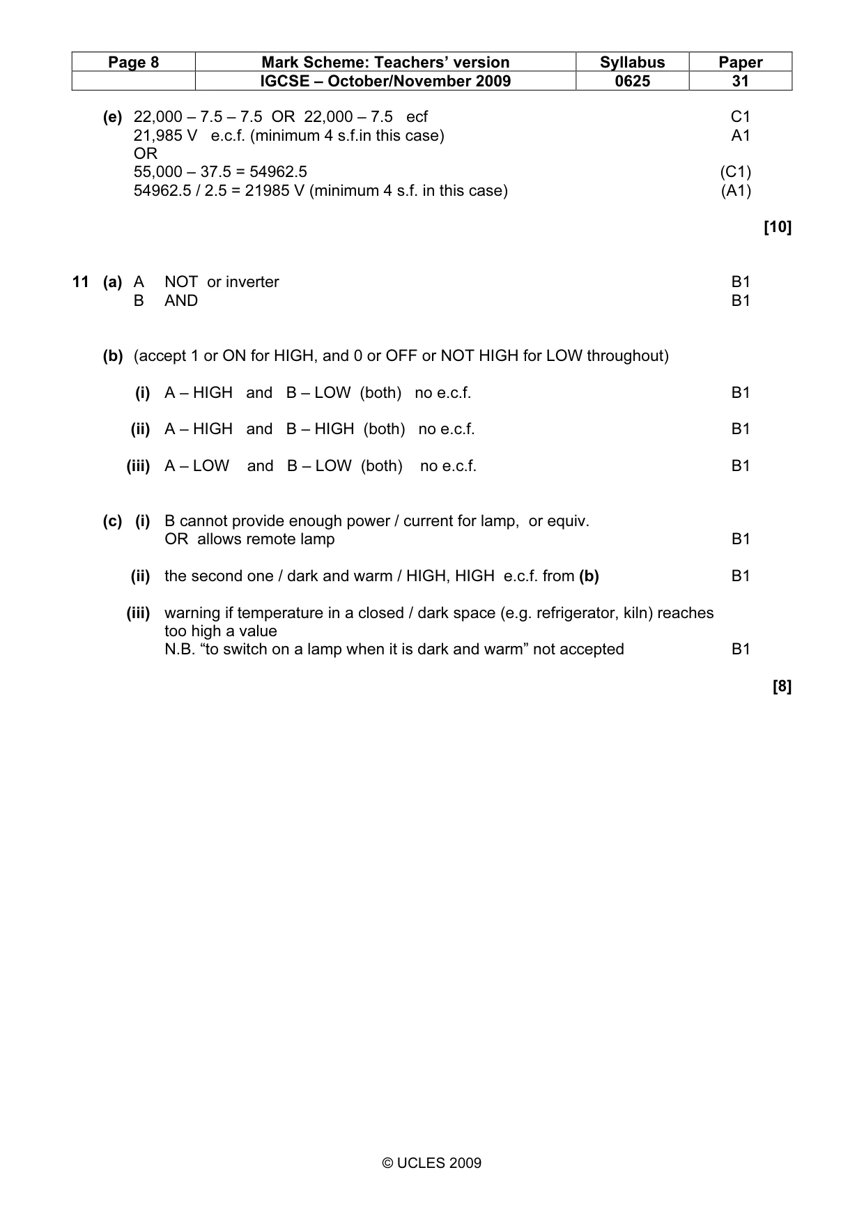 Mark scheme, page 8 of 8