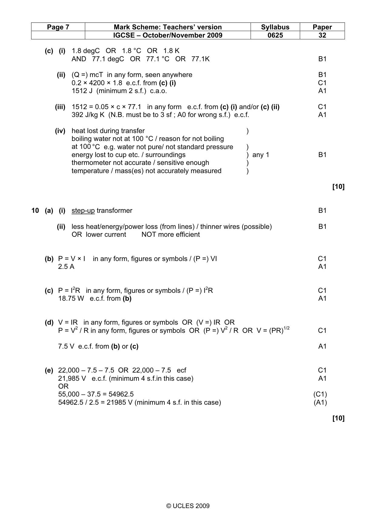 Mark scheme, page 7 of 8