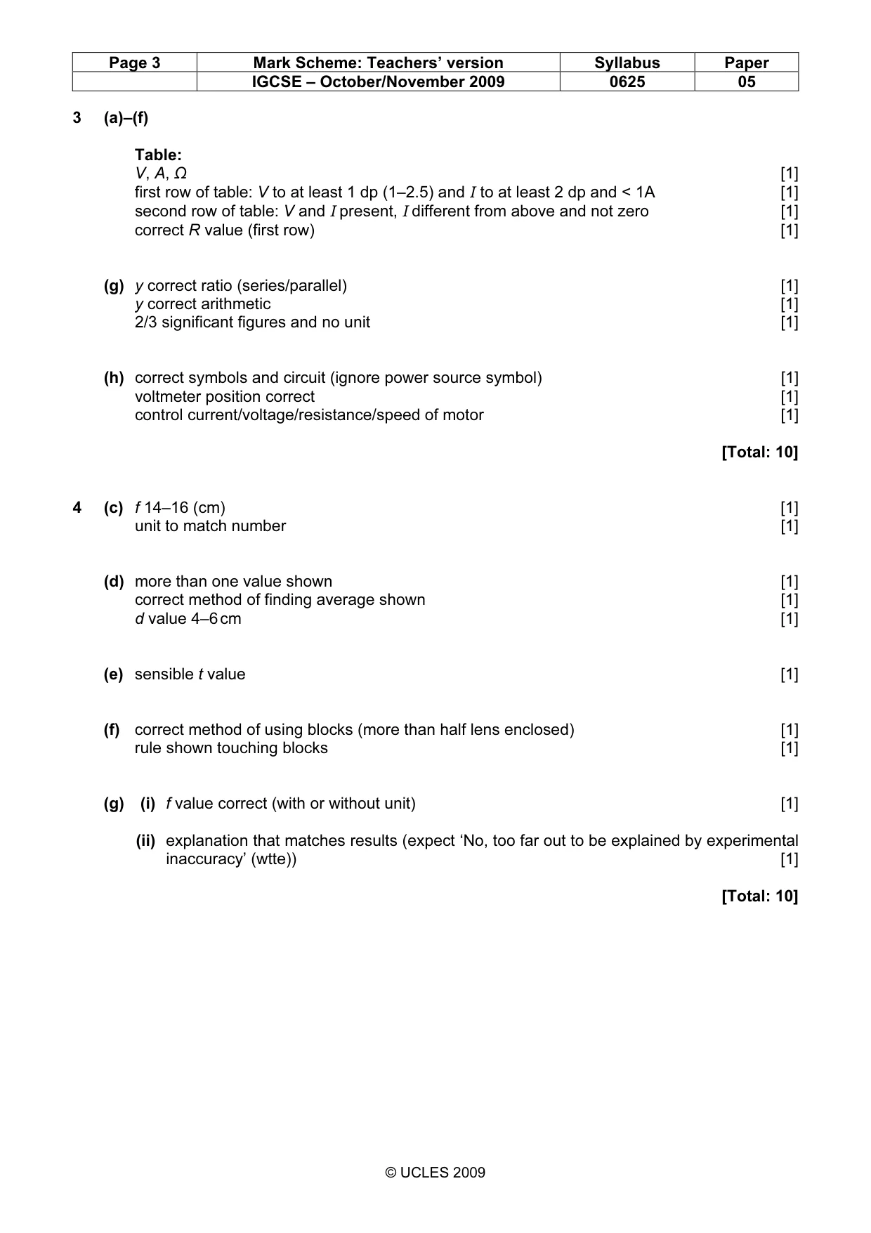 Mark scheme, page 3 of 3