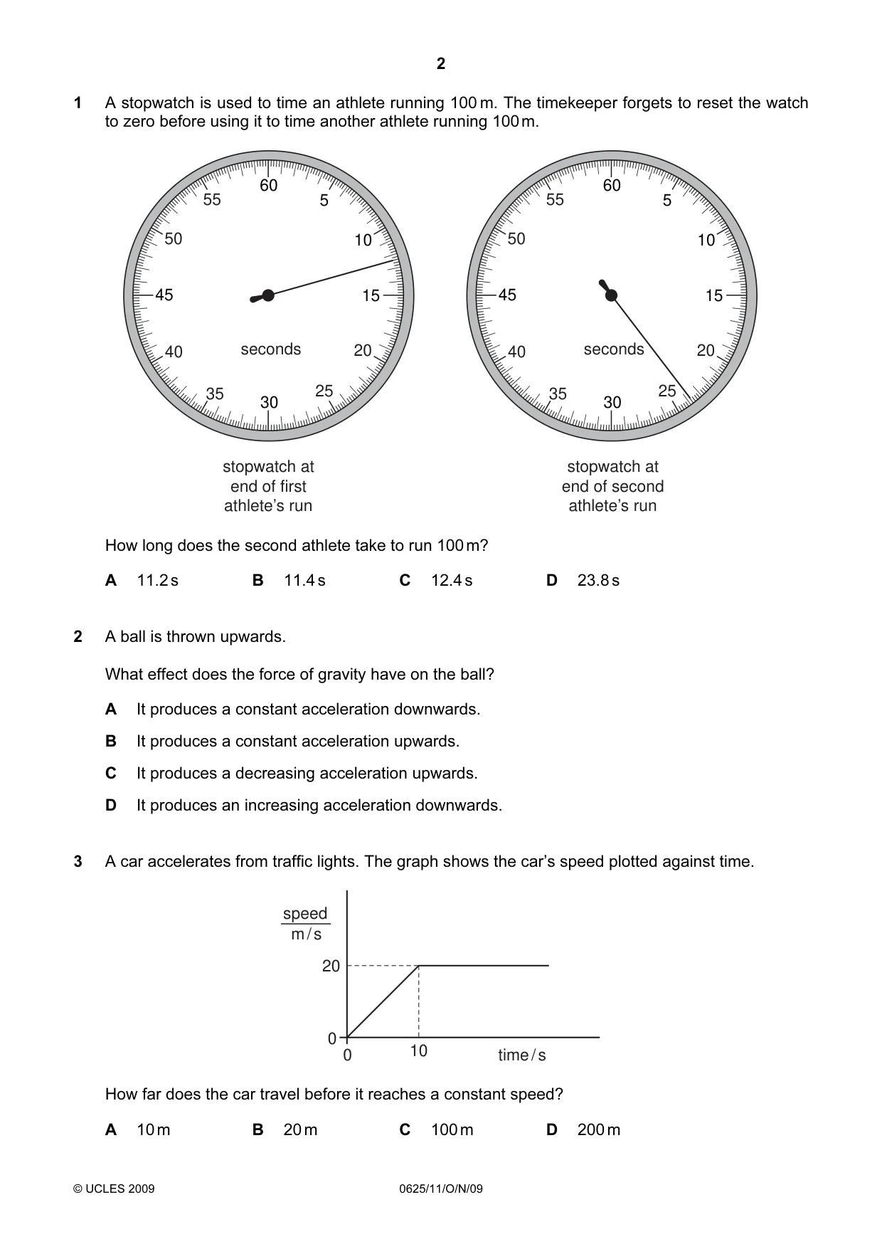 Cambridge IGCSE Physics 0625 2009 Oct/Nov Paper 1 · Variant 1 question paper, page 2 of 16