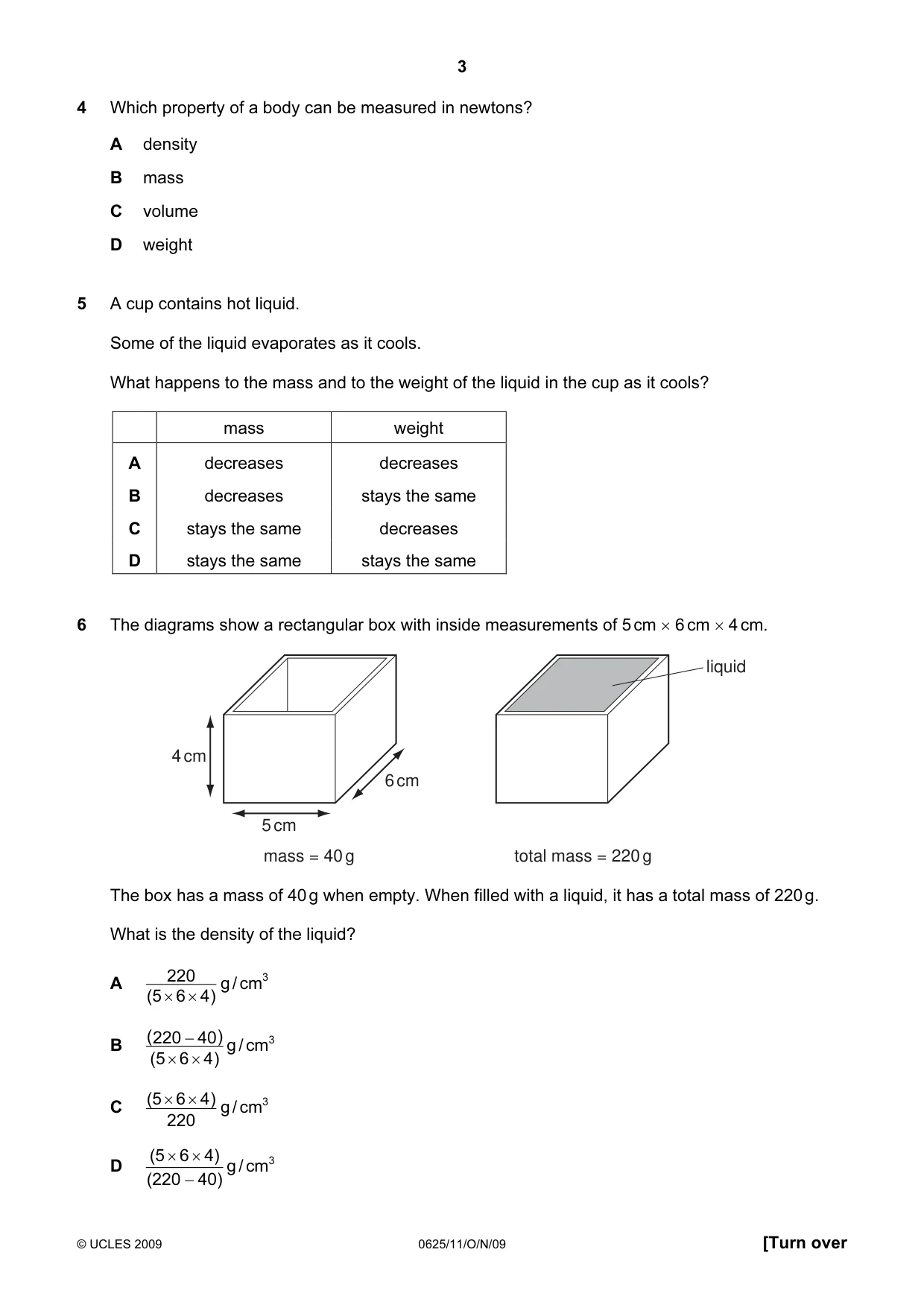 Cambridge IGCSE Physics 0625 2009 Oct/Nov Paper 1 · Variant 1 question paper, page 3 of 16