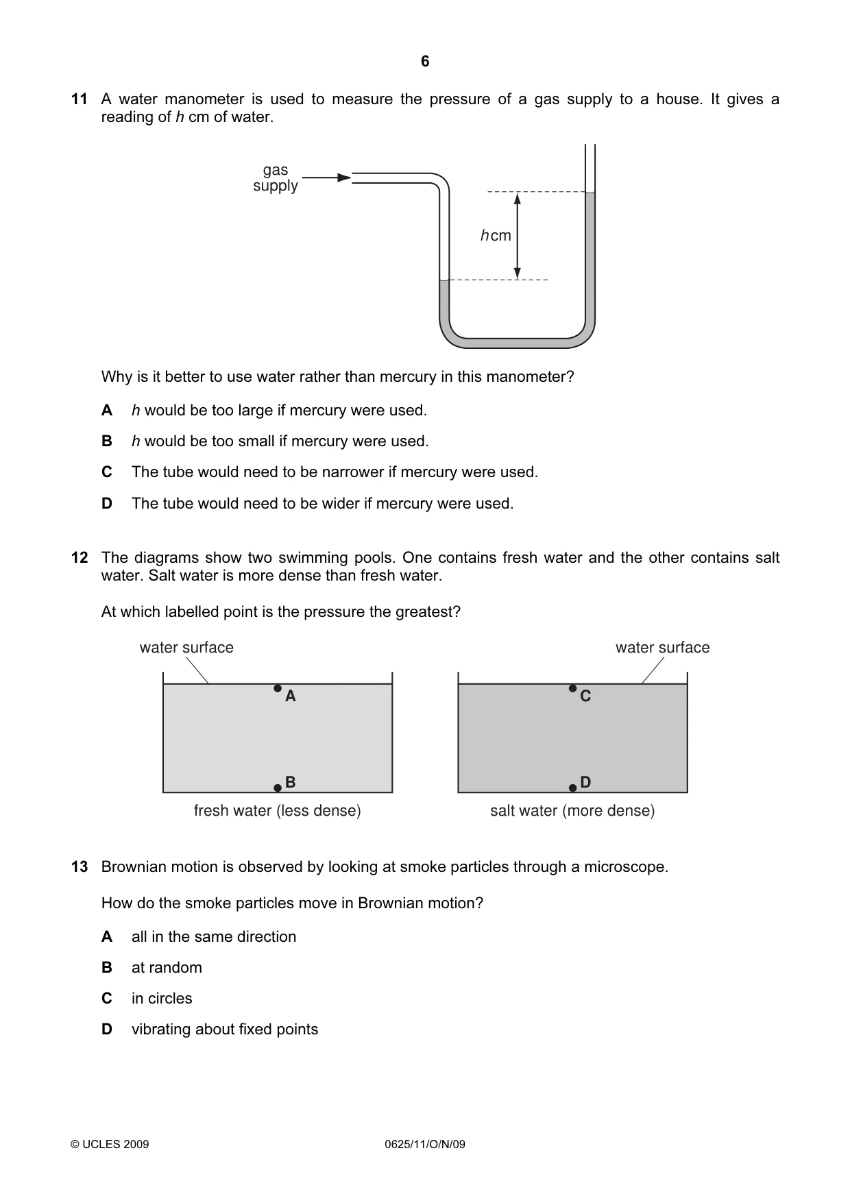 Cambridge IGCSE Physics 0625 2009 Oct/Nov Paper 1 · Variant 1 question paper, page 6 of 16