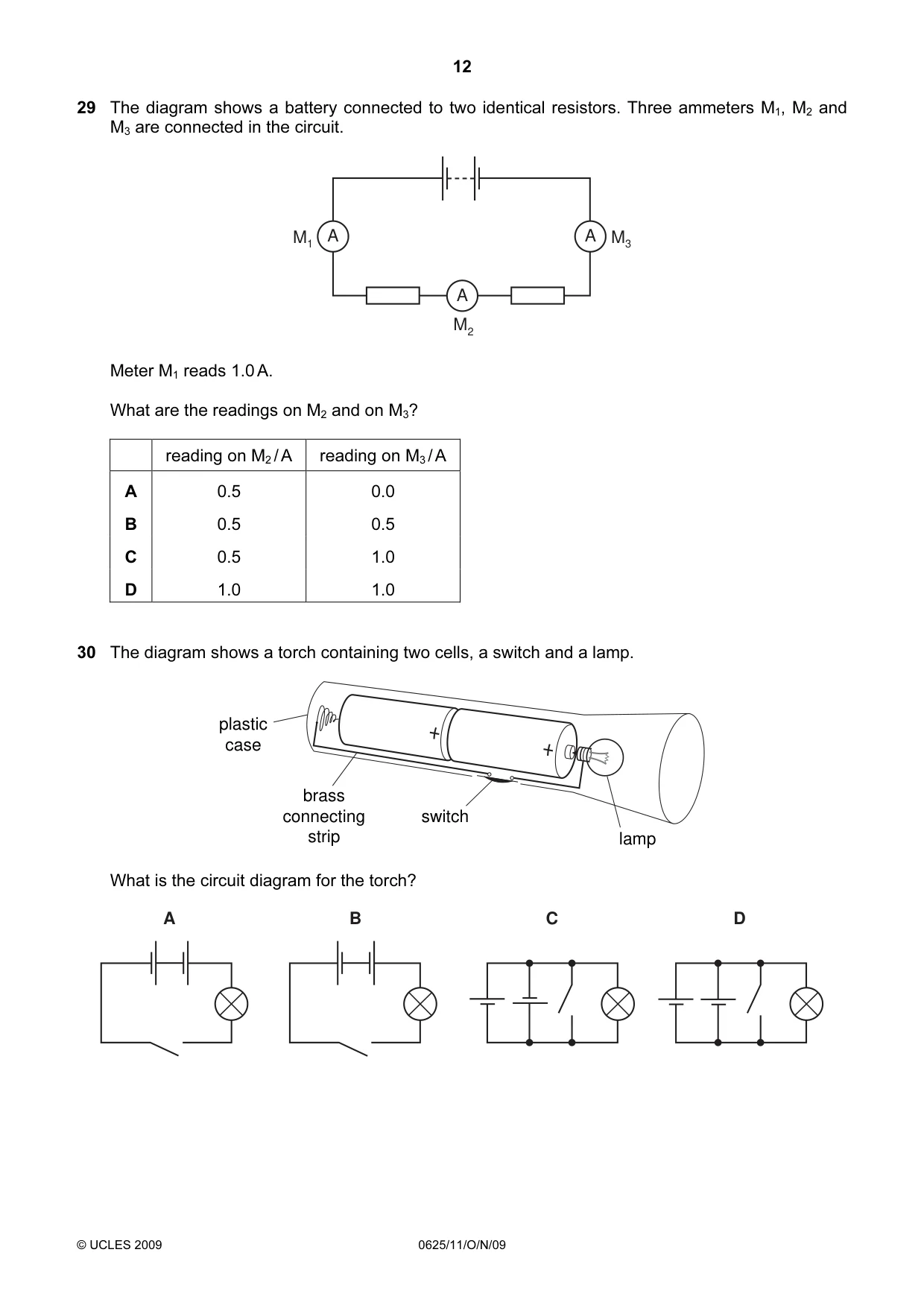 Cambridge IGCSE Physics 0625 2009 Oct/Nov Paper 1 · Variant 1 question paper, page 12 of 16