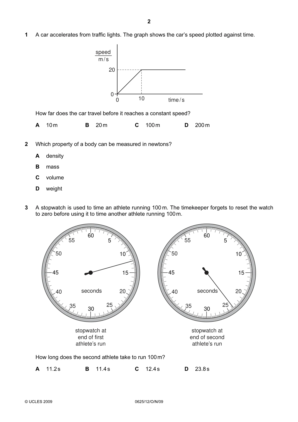 Cambridge IGCSE Physics 0625 2009 Oct/Nov Paper 1 · Variant 2 question paper, page 2 of 16