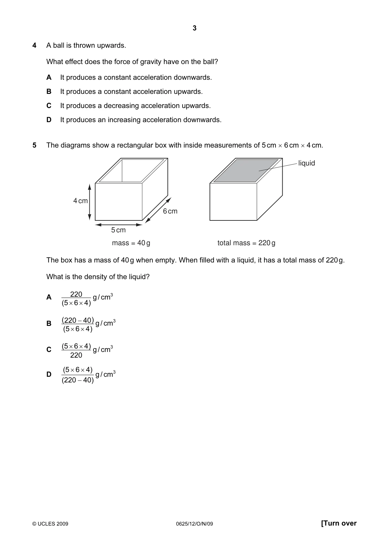 Cambridge IGCSE Physics 0625 2009 Oct/Nov Paper 1 · Variant 2 question paper, page 3 of 16