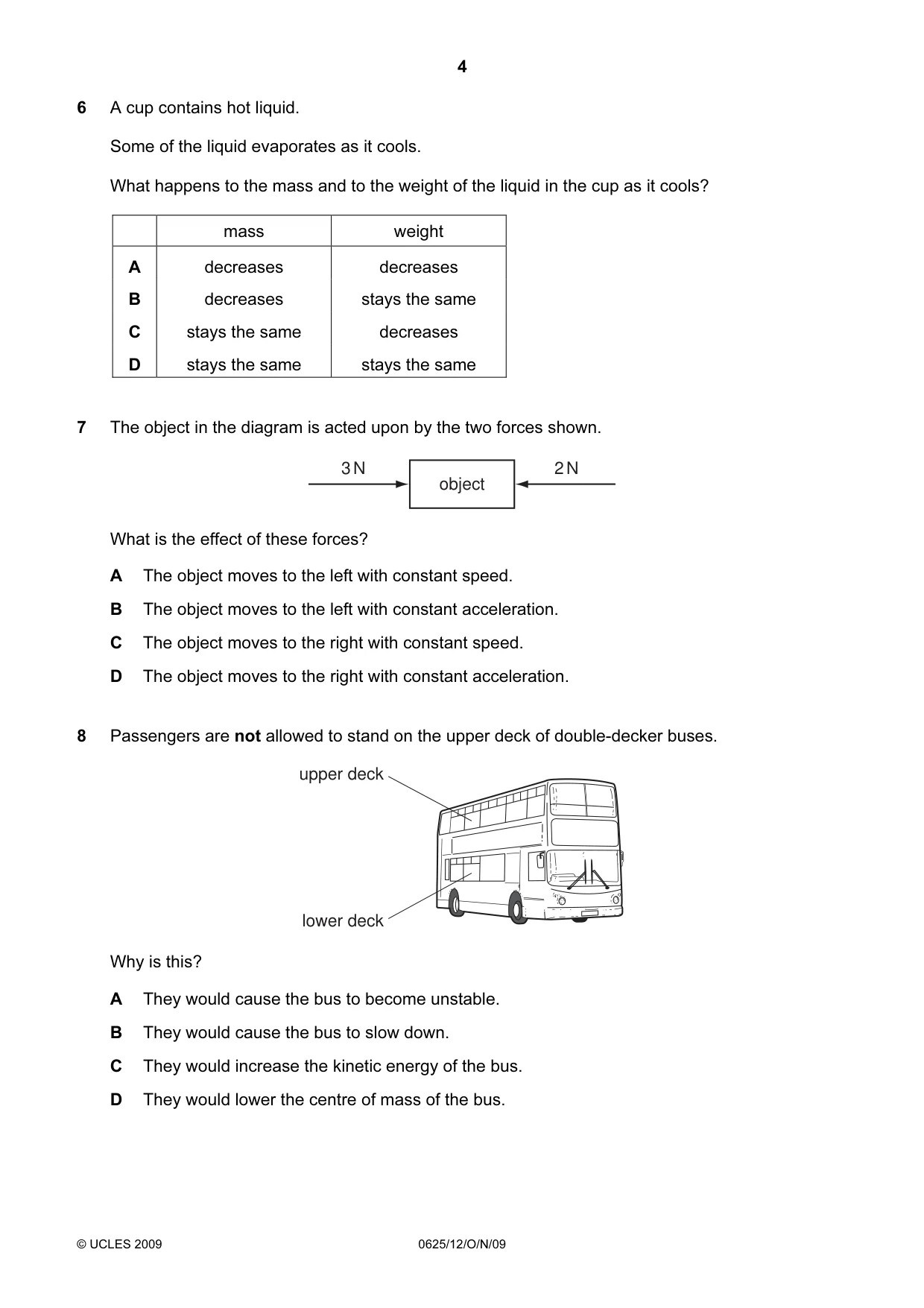 Cambridge IGCSE Physics 0625 2009 Oct/Nov Paper 1 · Variant 2 question paper, page 4 of 16