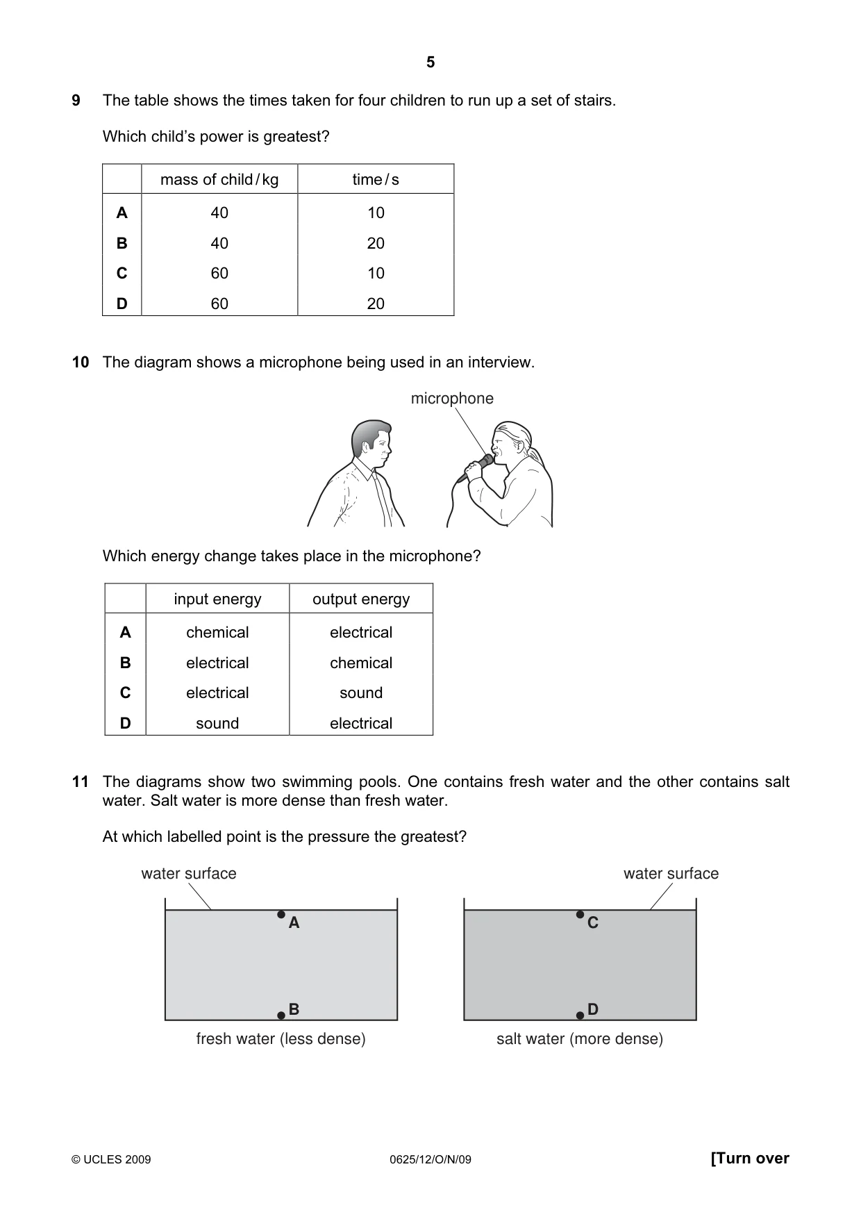 Cambridge IGCSE Physics 0625 2009 Oct/Nov Paper 1 · Variant 2 question paper, page 5 of 16