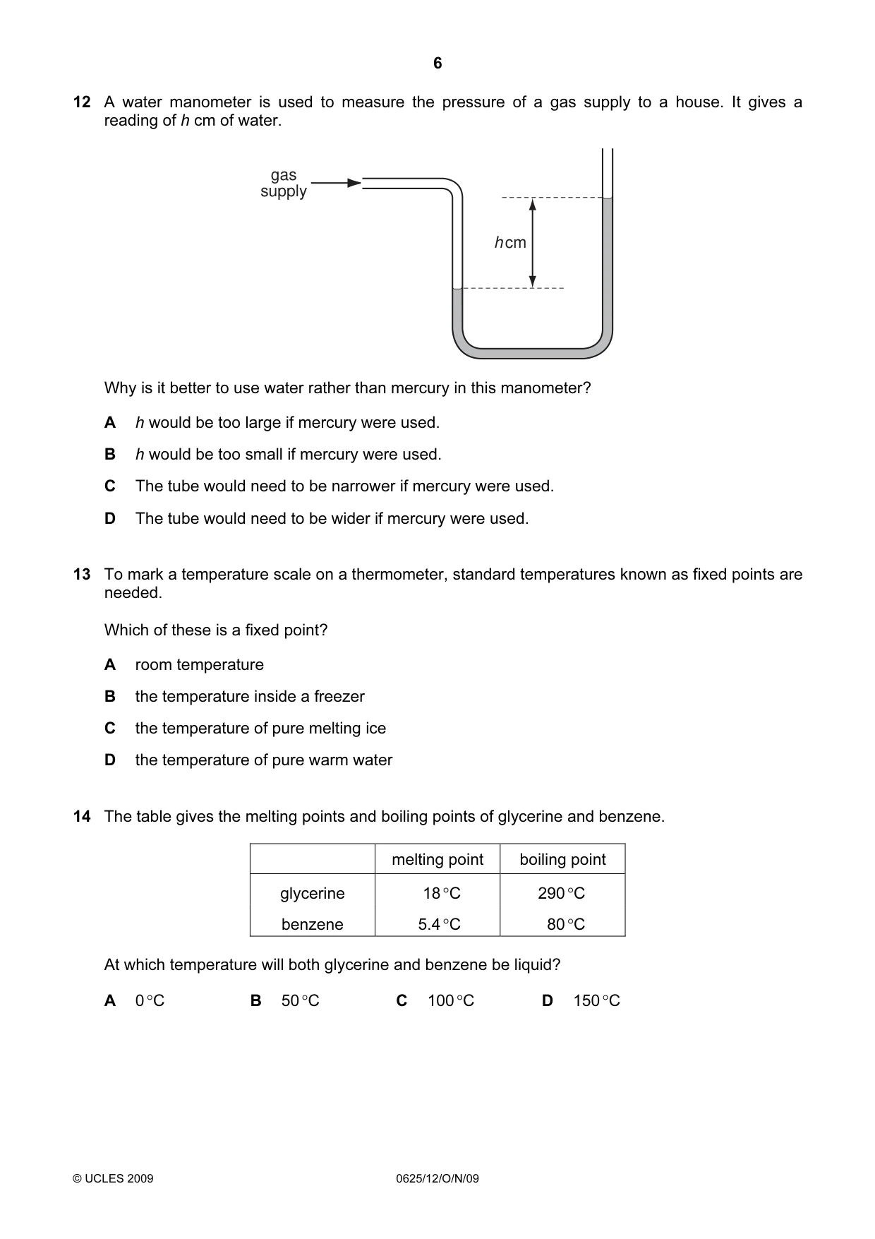 Cambridge IGCSE Physics 0625 2009 Oct/Nov Paper 1 · Variant 2 question paper, page 6 of 16