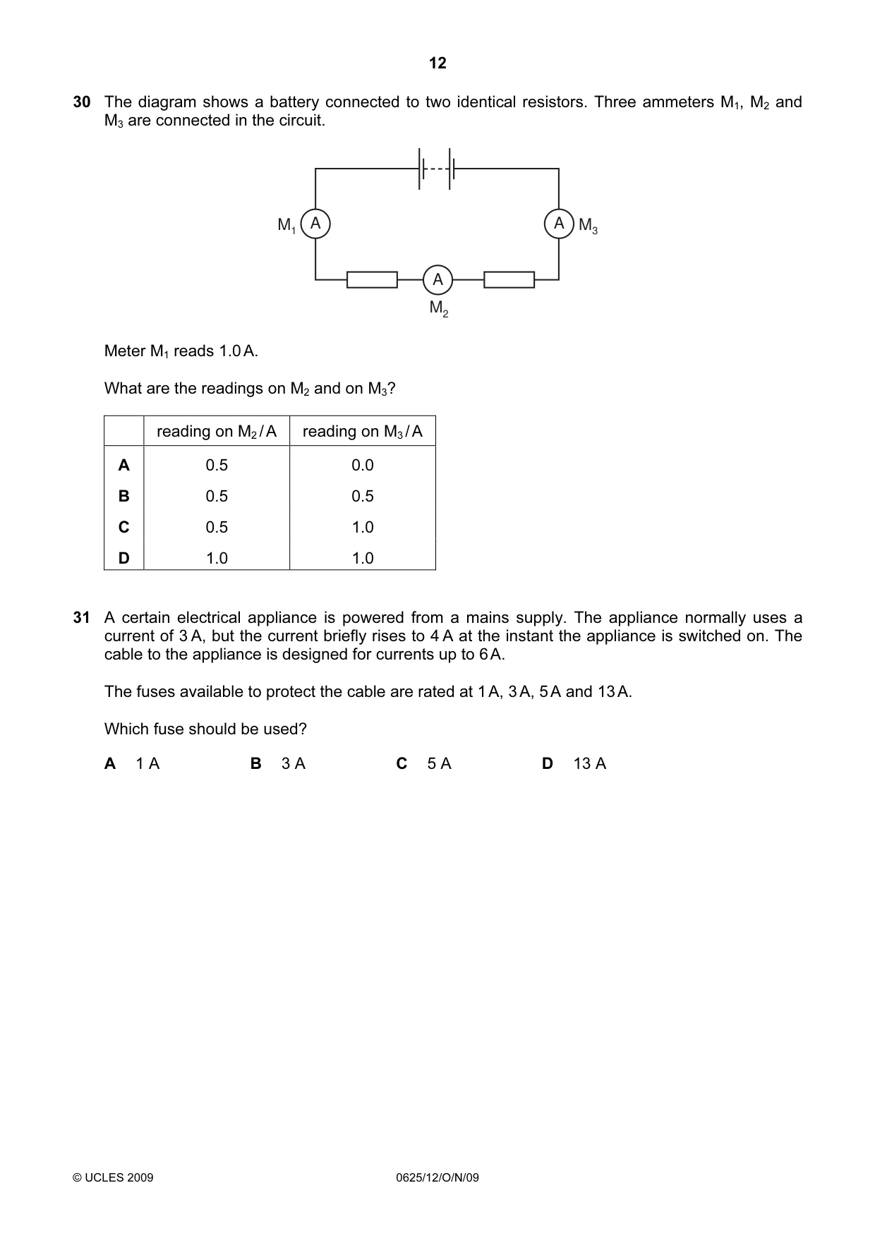 Cambridge IGCSE Physics 0625 2009 Oct/Nov Paper 1 · Variant 2 question paper, page 12 of 16